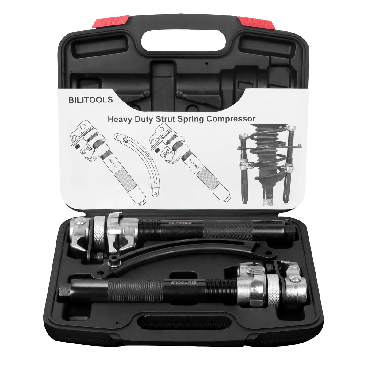 Bilitools 2-Piece Coil Spring Compressor Tool Heavy Duty Macpherson Strut Spring Compressor Set With Safety Jaws And Holder, Max