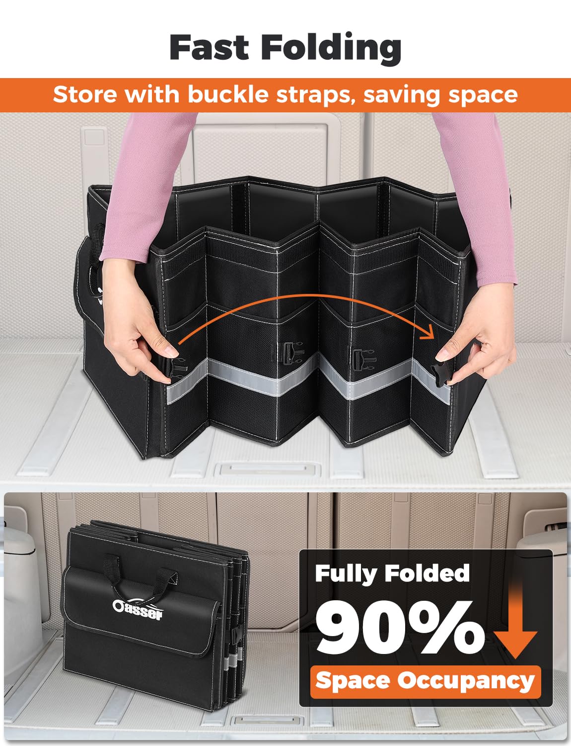 Oasser Car Trunk Organizer For Suv 75L Collapsible 4 Compartment Storage, Foldable Organizer Car Accessories For Women/Men