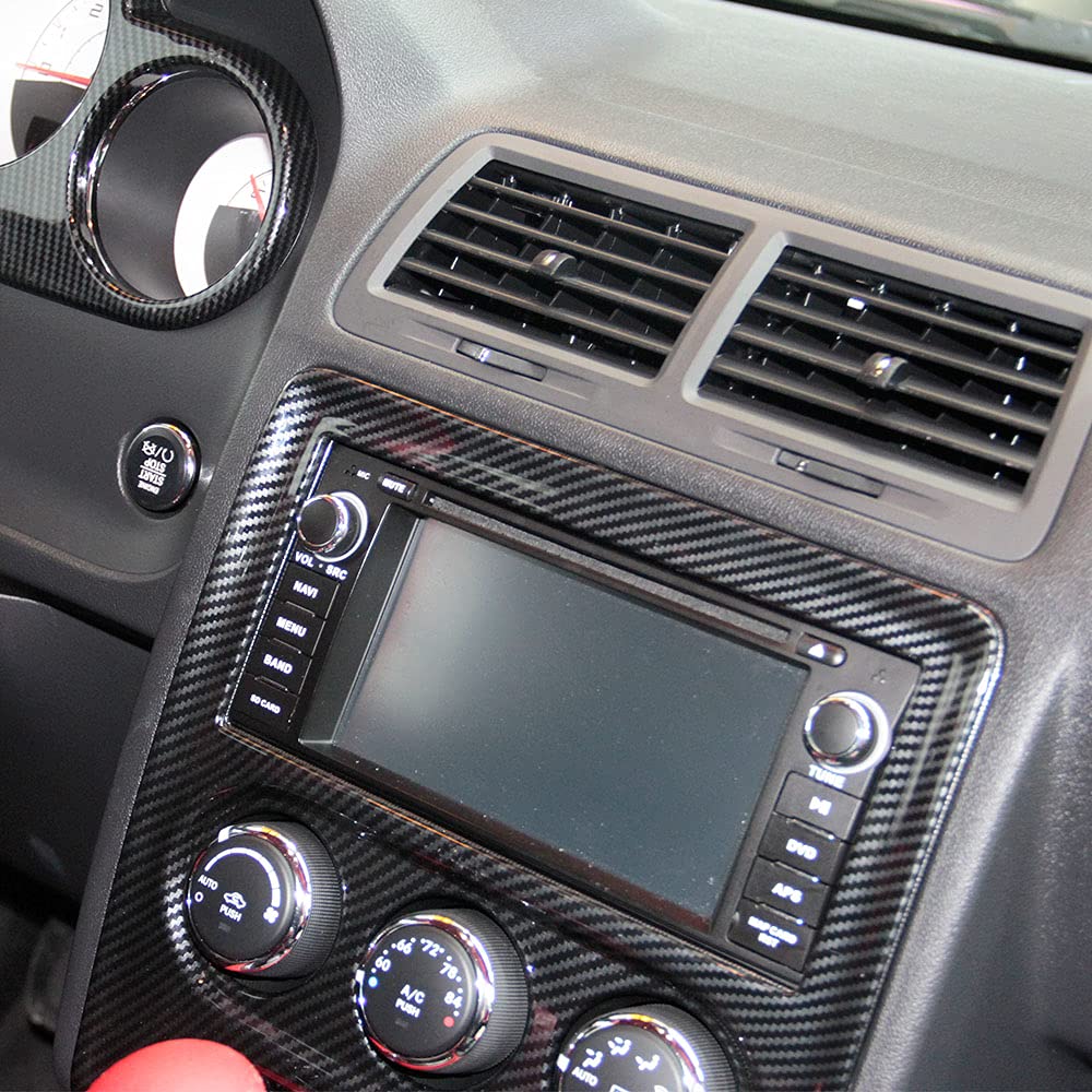 Korlot Carbon Fiber Central Dashboard Navigation Panel Cover Tirm For 2008-2014 Challenger