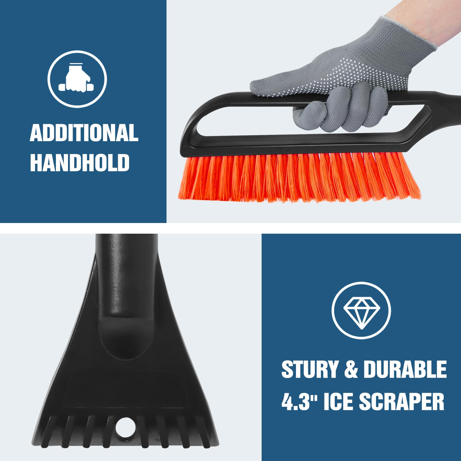 YeewayVeh 35'' Ice Scraper for Car Windshield, Extendable Snow Brush with Foam Grip & Additional Handhold, 2 in 1 Detachable & S