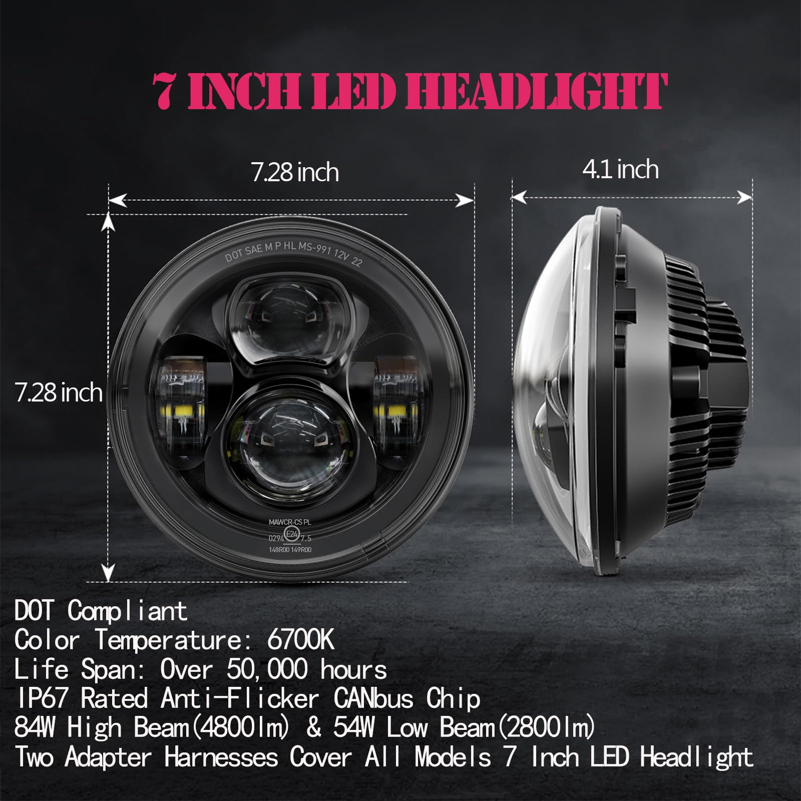 AVOUZ 7 Inch Motorcycle LED Headlight 4.5'' Fog Passing Lamps DOT Kit for Harley Davidson Street Glide Road King Electra Glide F