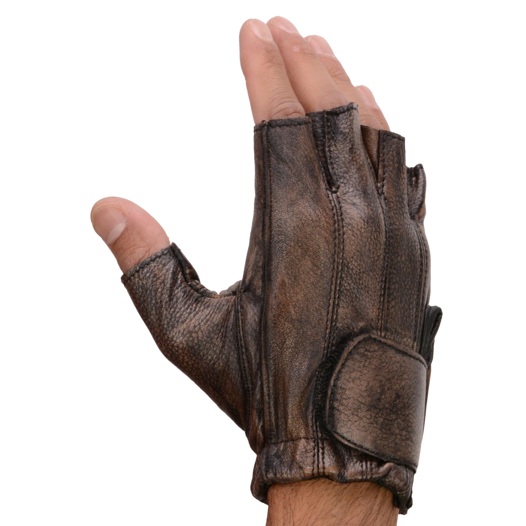 Milwaukee Leather MG7561 Men's Brown Leather Fingerless Motorcycle Gloves - Medium, Gel Padded Palm