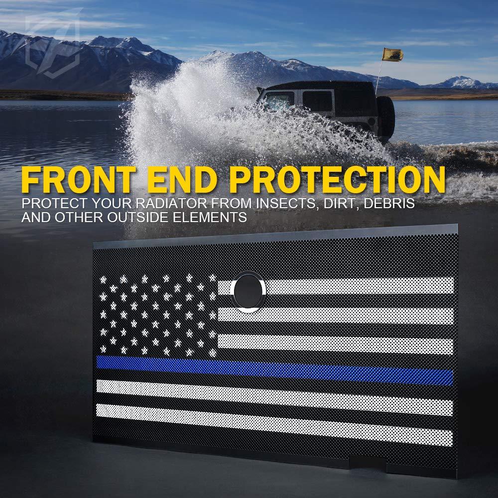 Xprite Aluminum Alloy Grill Mesh Insert Law Enforcement Blue Stripe With Hood Lock Hole Compatible With 2007-2018 Jeep Wrangler