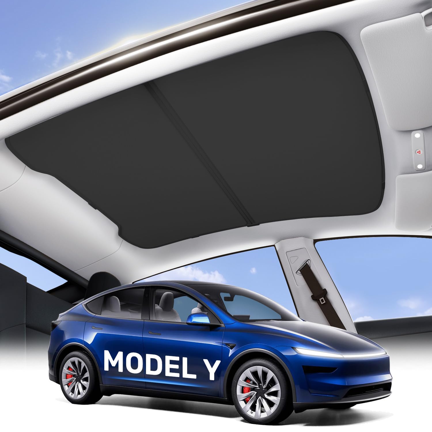 Zanch Tesla New Model Y Juniper Accessories Sunshade Roof [2025 Cooling Tech, Heat Insulation] Magnetic No Sag Foldable Roof Gla