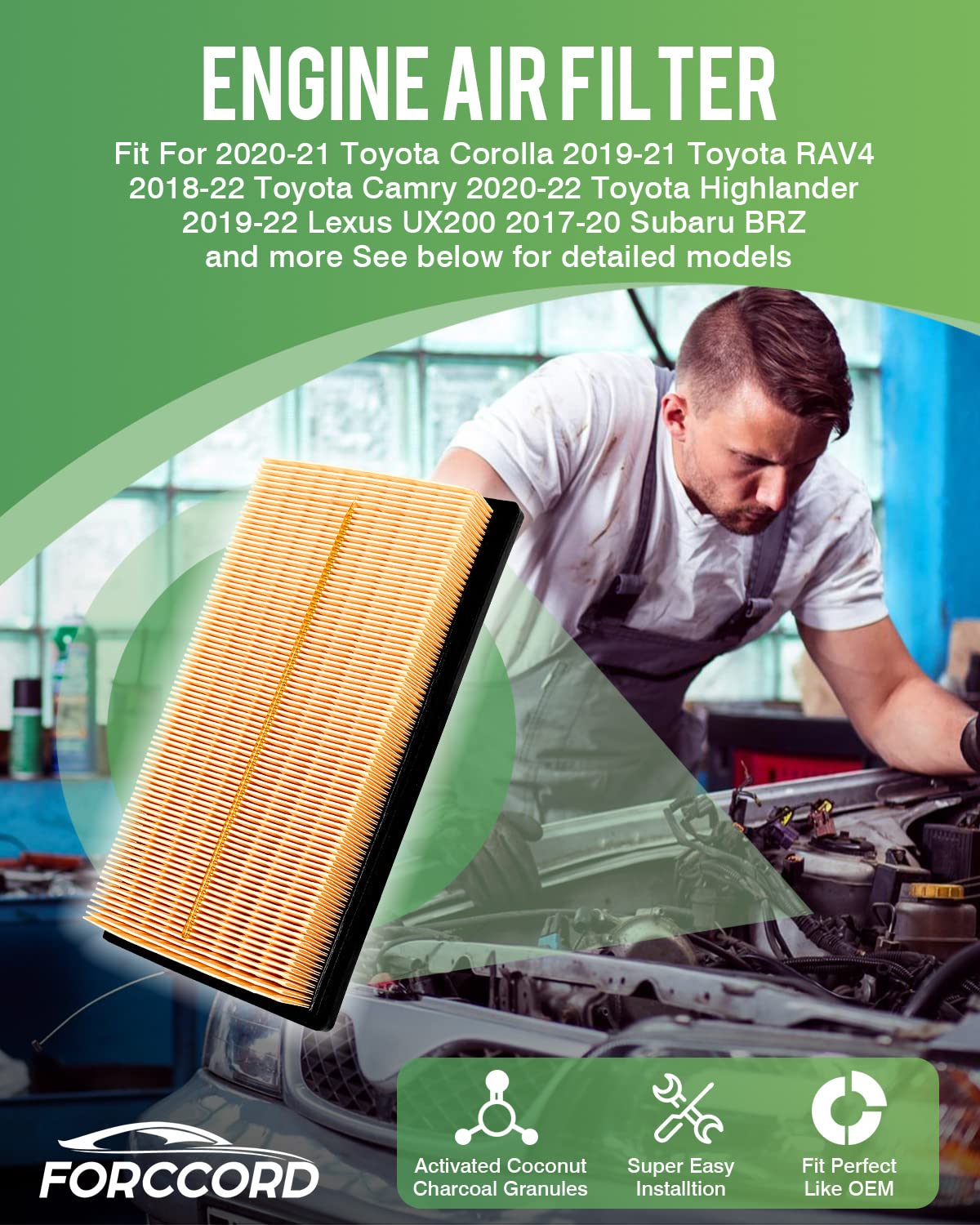 Forccord 2-PACK Engine Air Filter CA12289 Fits for Toyota Rav4 Avalon Camry Corolla Sienna Venza Lexus ES300h Air Filter Replace