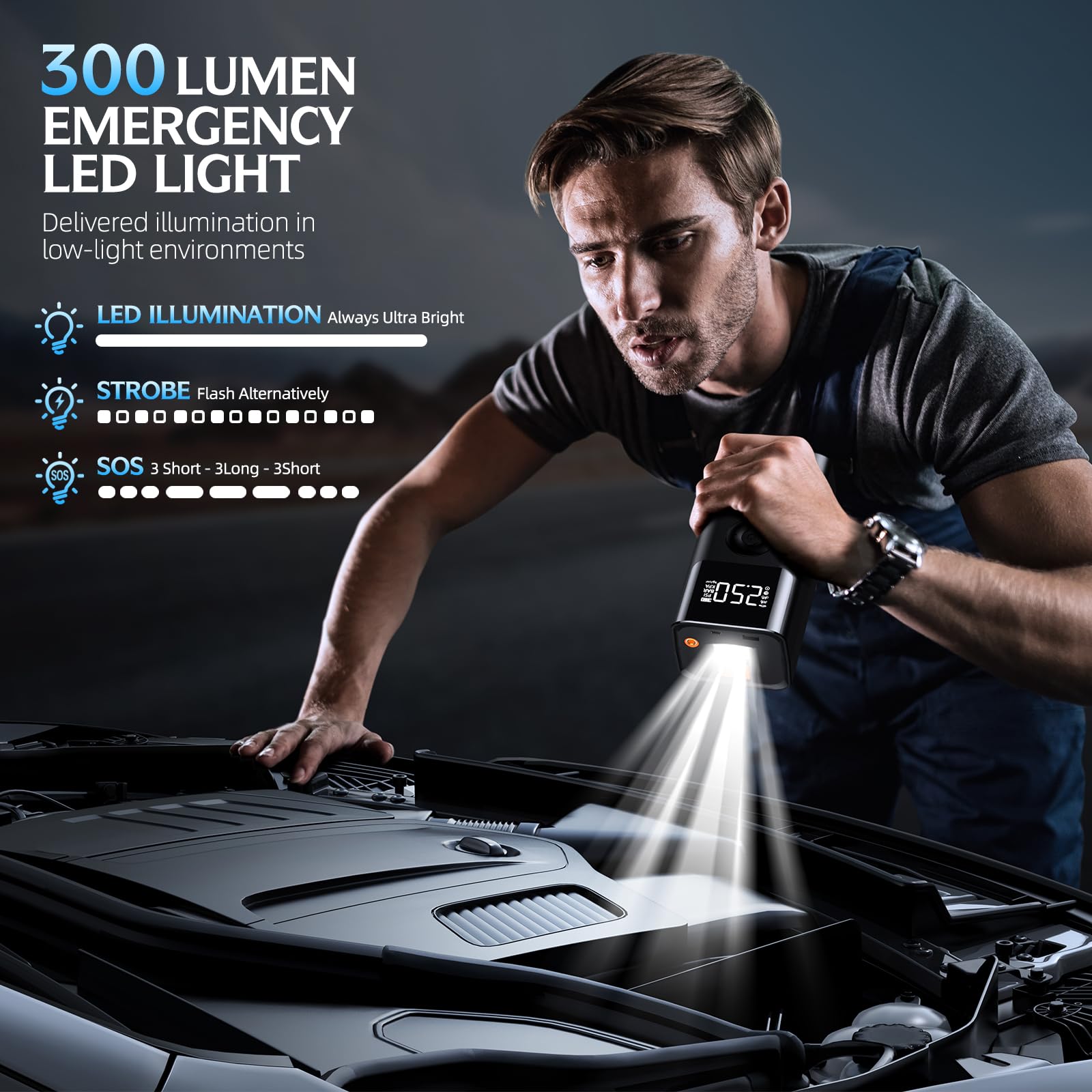 Jump Starter with Air Compressor, LERTIN 3500A 150PSI Portable Car Battery Jump Starter Pack, for Up to 9.0 Gas/8.0L Diesel Engi