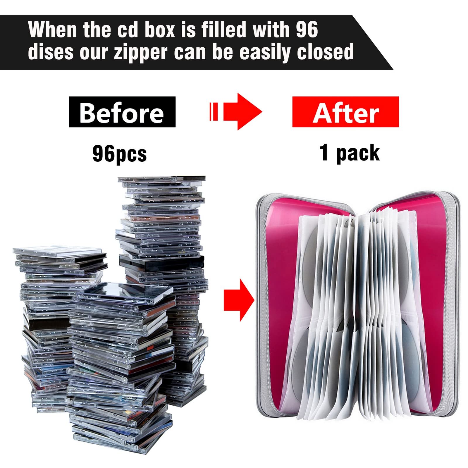 Cd Case, Siveit Dvd Case Holder 96 Capacity Hard Plastic Cd Dvd Disc Cases Storage Binder Wallet For Car Home Office Travel (Hot