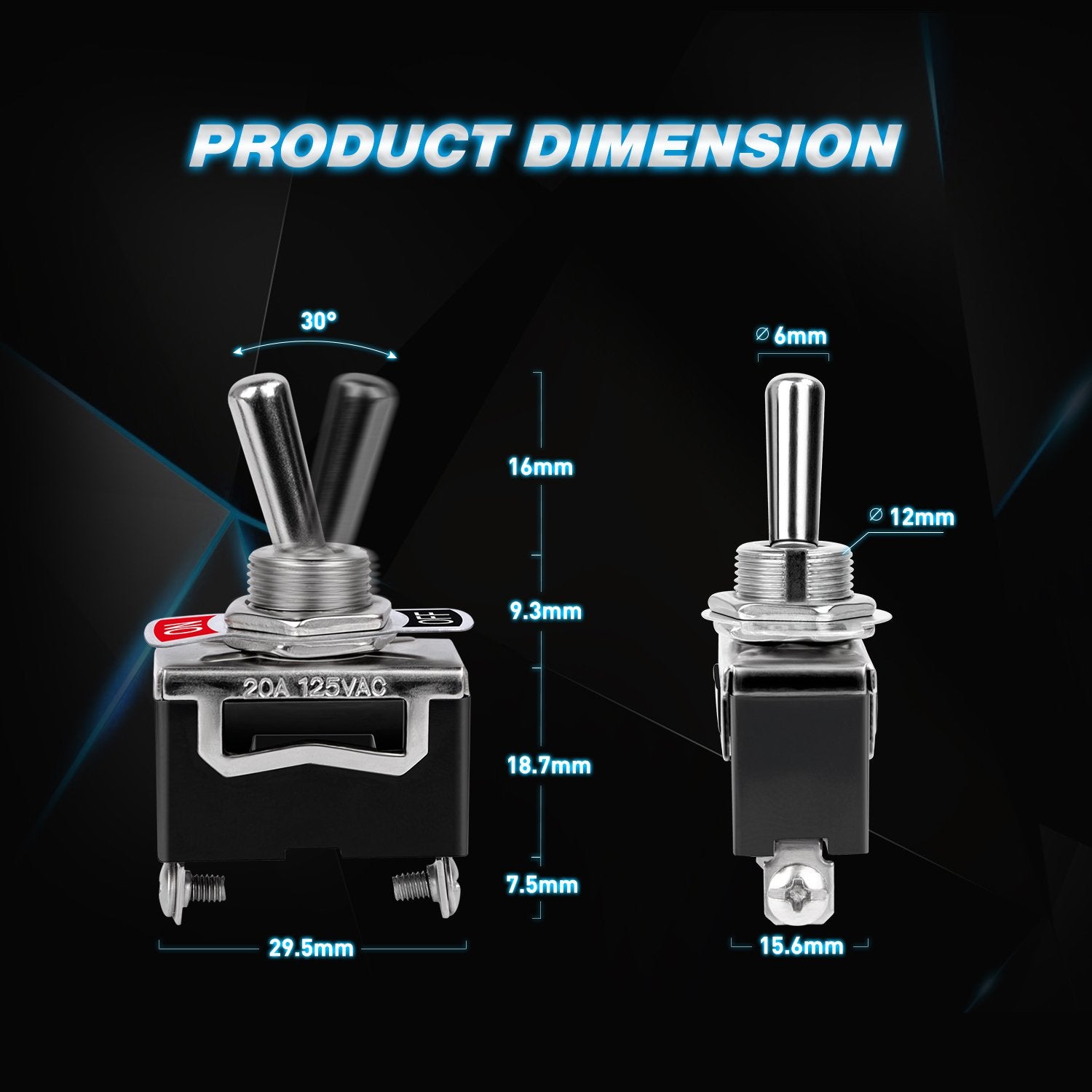 Nilight 90012E Heavy Duty Rocker Toggle 15A 250V 20A 125V SPST 2Pin ON/Off Switch Metal Bat Waterproof Boot Cap Cover-5 Pack, 2