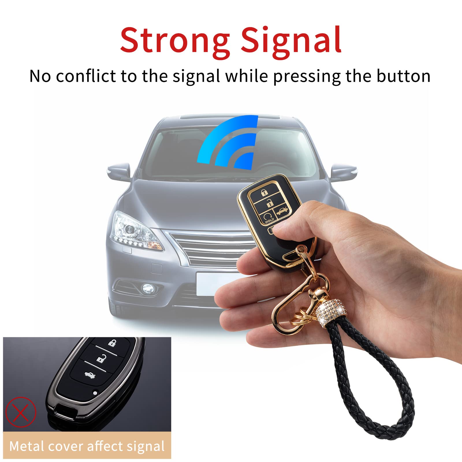 Gematay For Honda Key Fob Cover With Keychain Lanyard, Soft Tpu Key Fob Protector Compatible With Honda Accord Civic Crv Pilot O