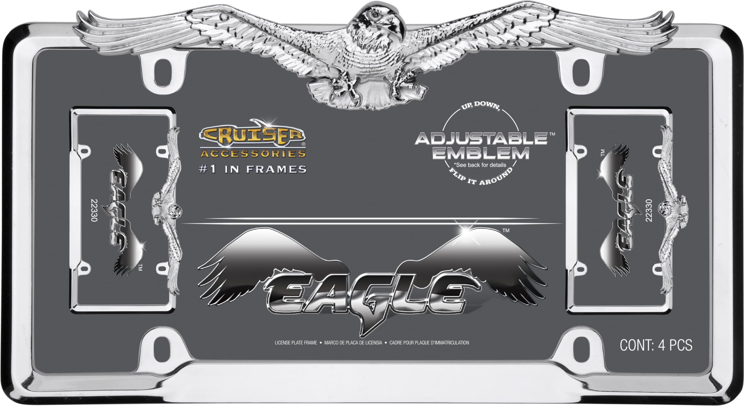 Cruiser Accessories 22330 Eagle License Plate Frame, Chrome,1 Frame