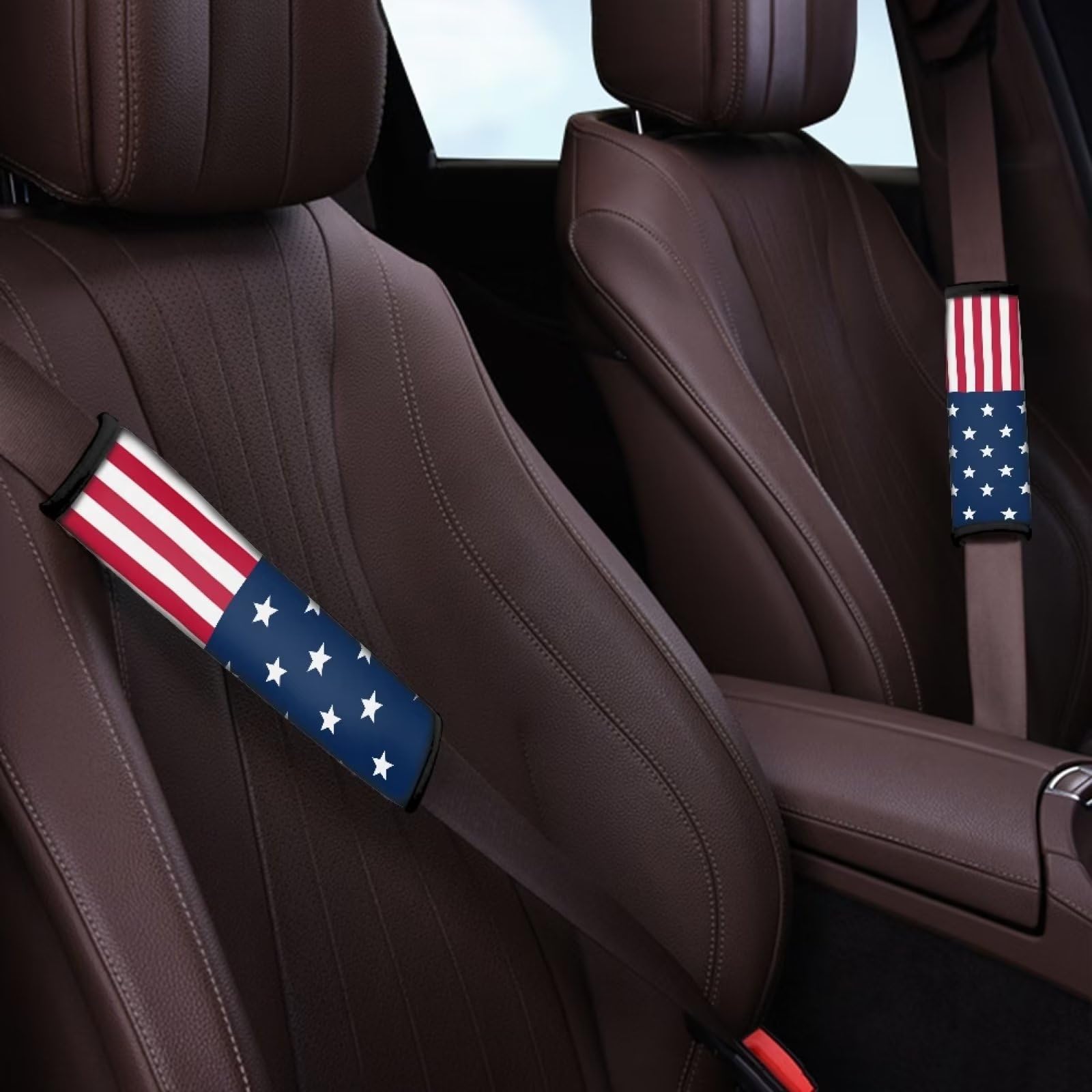 FUIALDOLG USA Flag Car Seat Belt Cover Pad,Super Soft Comfortable Shoulder Seatbelt Pads Cushions,Pack of 2