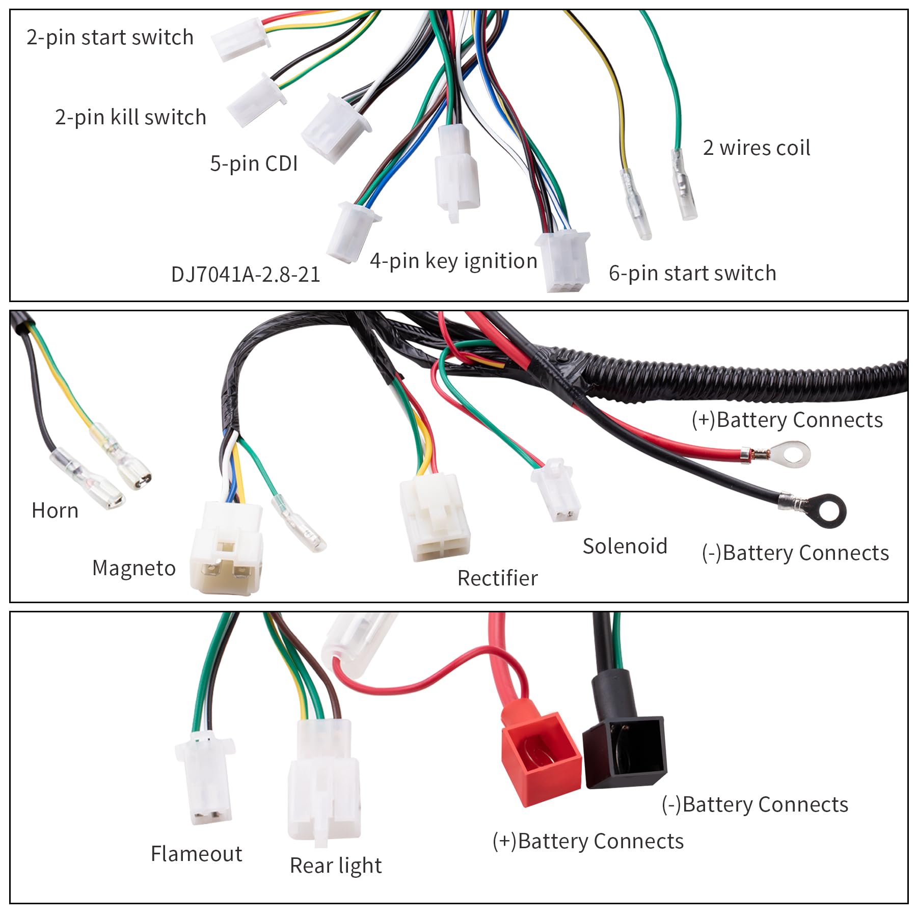 Complete Electrics Wiring Harness Relay Stator Coil CDI Solenoid Spark Plug for 4 Wheelers Stroke ATV (50cc 70cc 110cc 125cc) Pi
