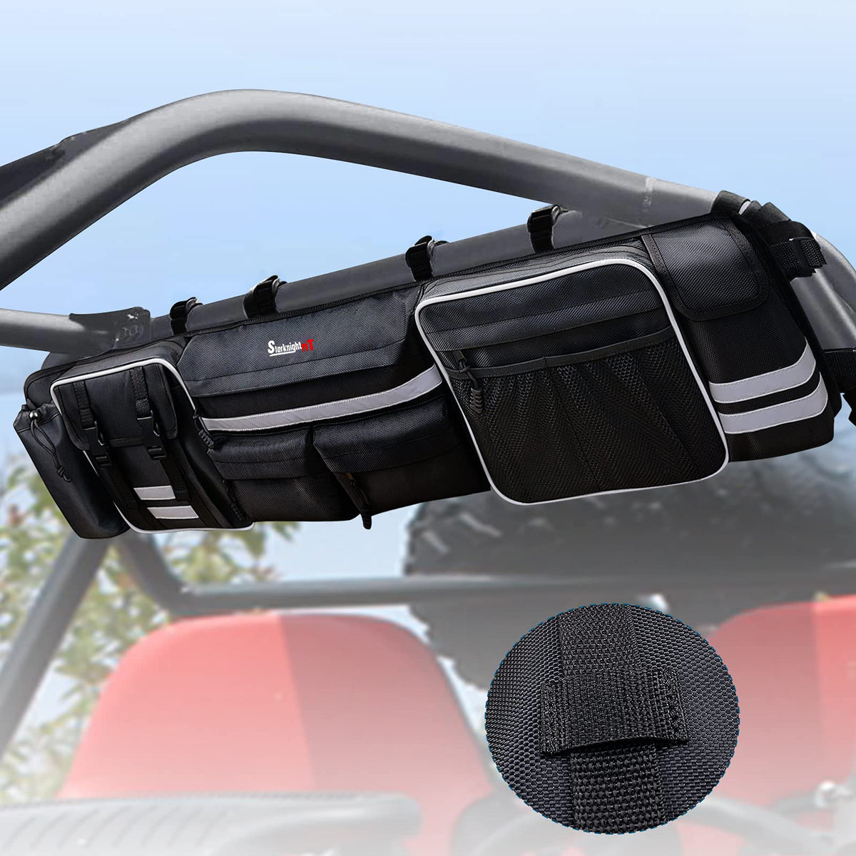 Starknightmt Utv Large Roll Cage Bag,Rear Roll Bar Overhead Storage Organizer Cargo Bags With Reflective Strip Compatible With Ranger Rzr Pioneer Talon