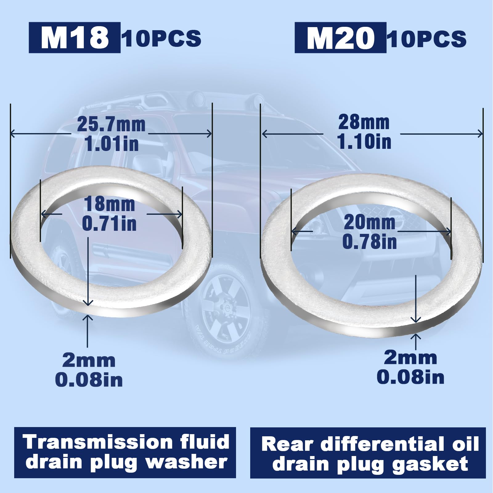 20-Pack 9047-Px4000 (10Pc) Transmission Fluid & Rear Differential 94109-2000 (10Pc) Oil Drain Plug Crush Washer Gasket Seal 18Mm