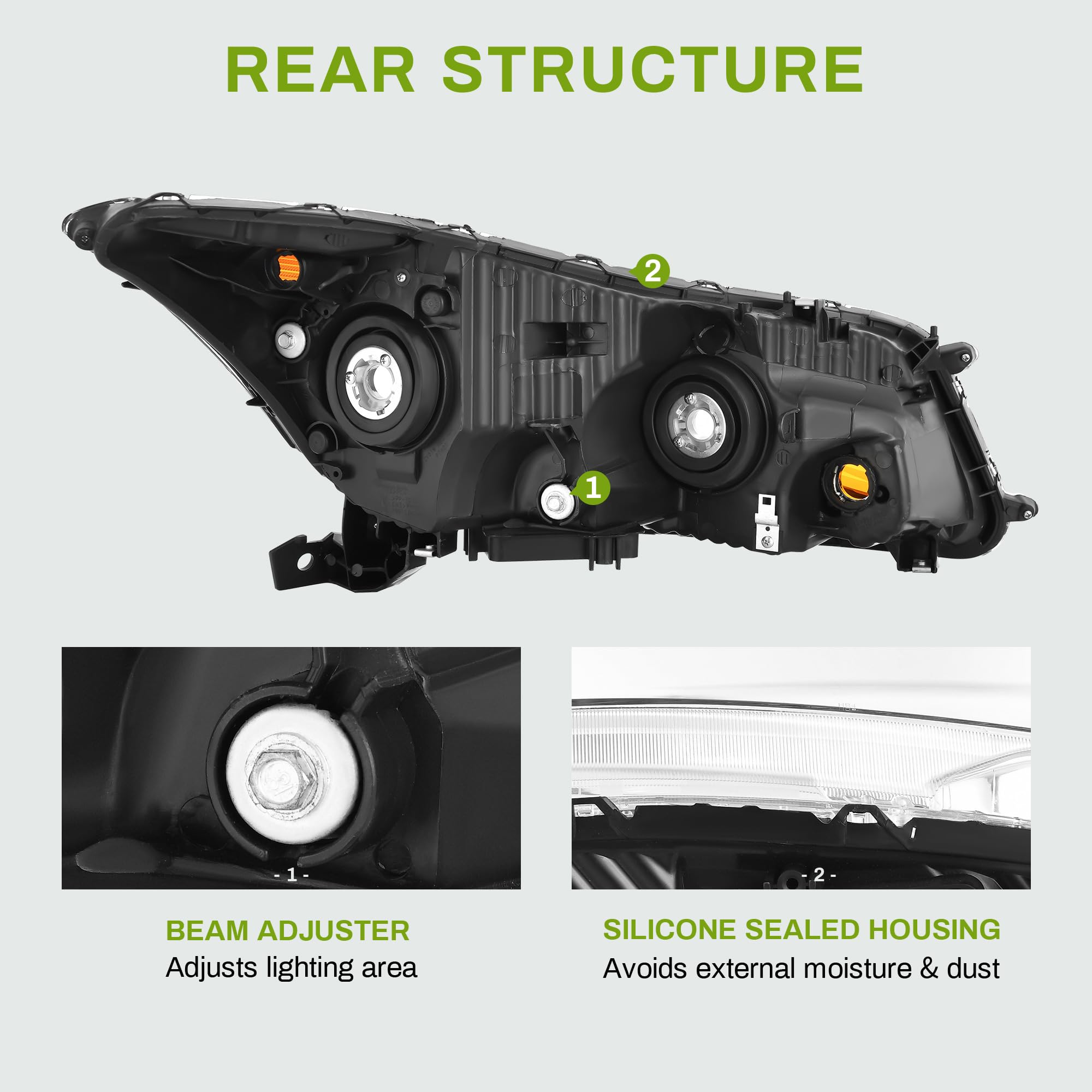 Autosaver88 Headlight Assembly Compatible With 2008-2012 Accord 4-Door Sedan Headlamp Replacement Chrome Housing Amber Reflector