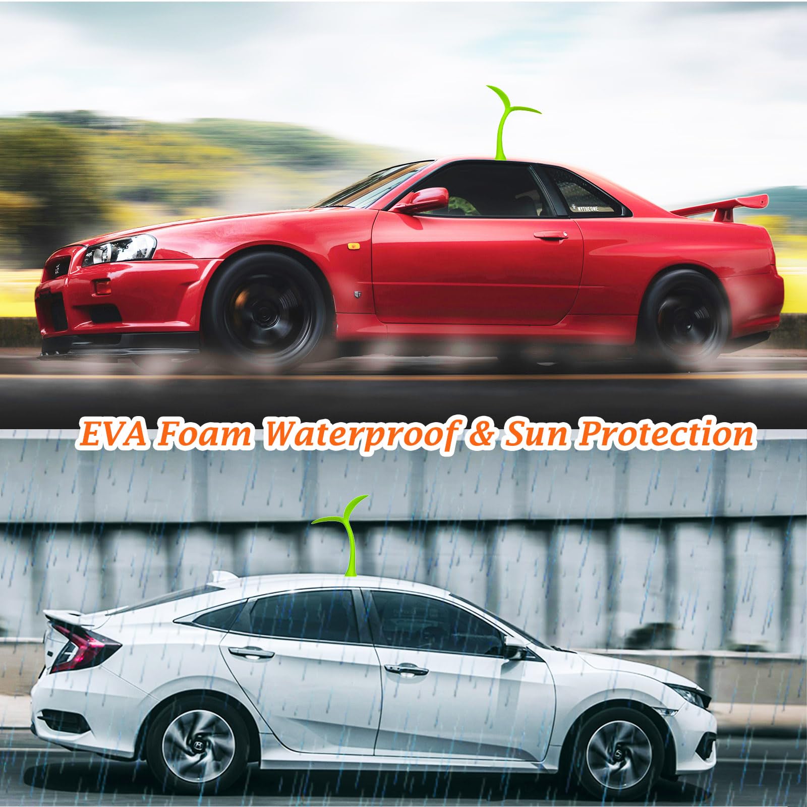 Car Sprout Topper 3D Cute Car Sticker Decal,Waterproof Moving Grass Bean Sprout Green Leaf Dances in Wind, Spot Your Car, Also f