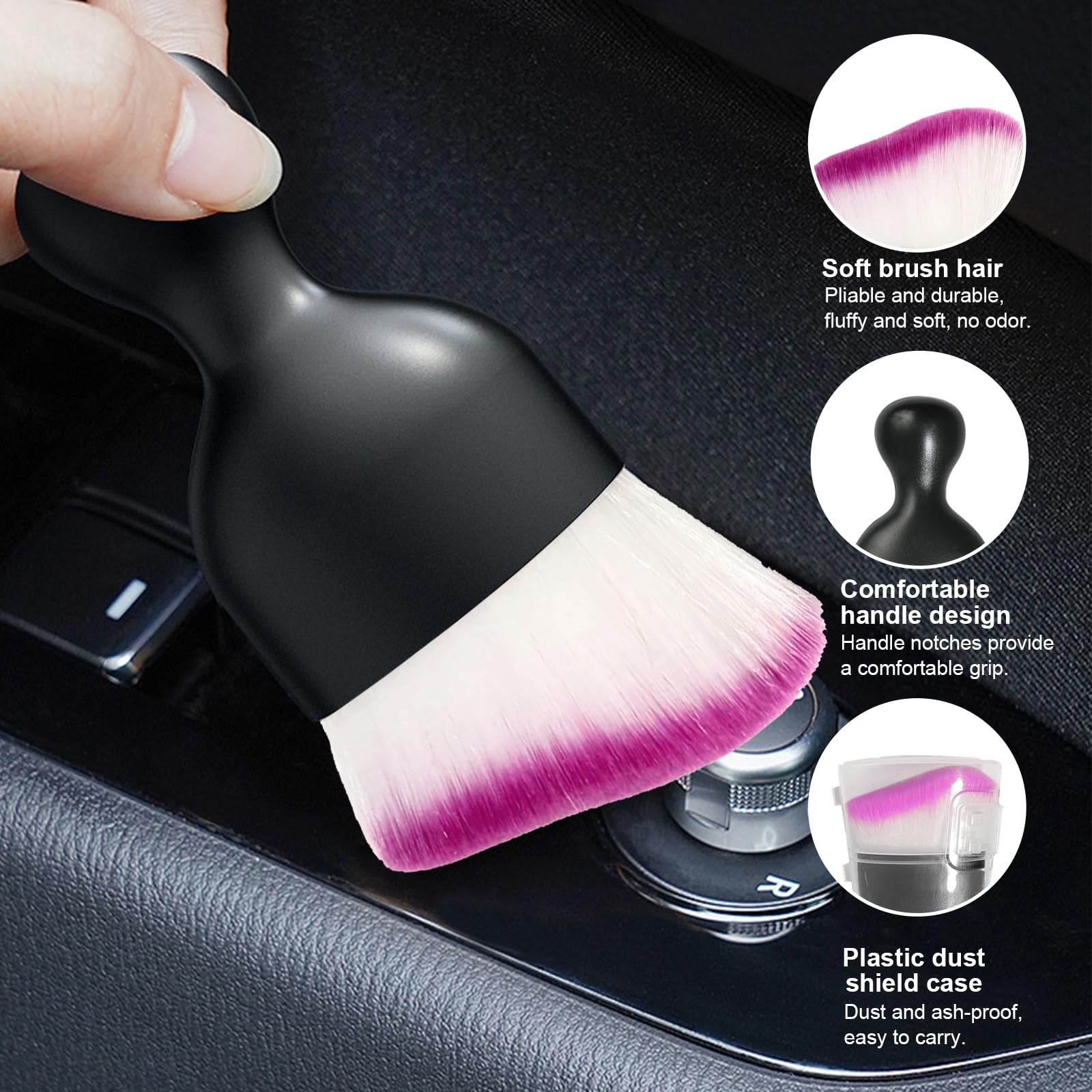 Ziciner 2 Pcs Car Detailing Brush, Curved Soft Bristles Auto Removal Dust Collectors, Universal Vehicle Dashboard, Air Condition