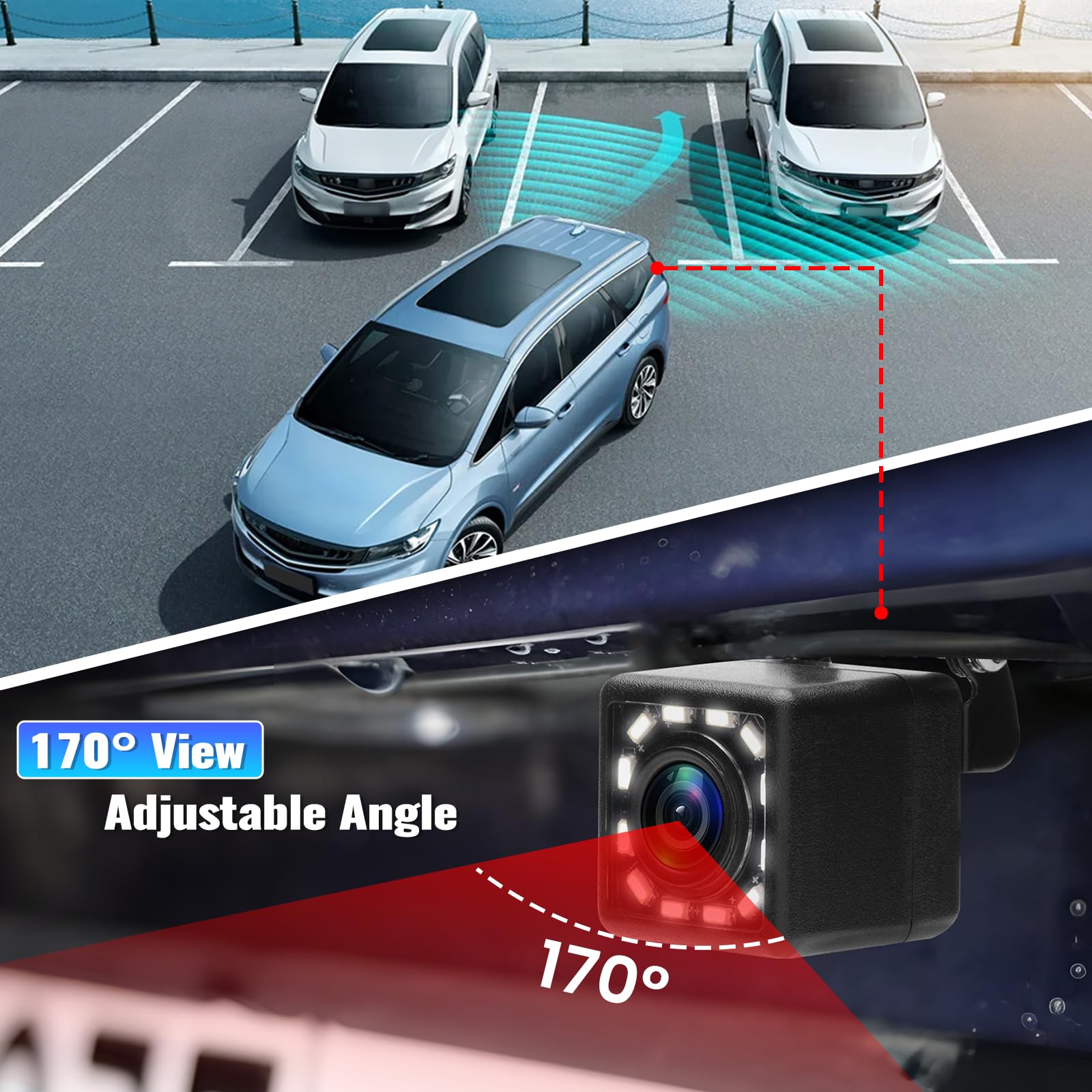 Sixwin Car Backup Camera For Cars Rear View Camera Reverse Camera With 12 Led Night Vision Waterproof Reverse Camera 170Wide Vie