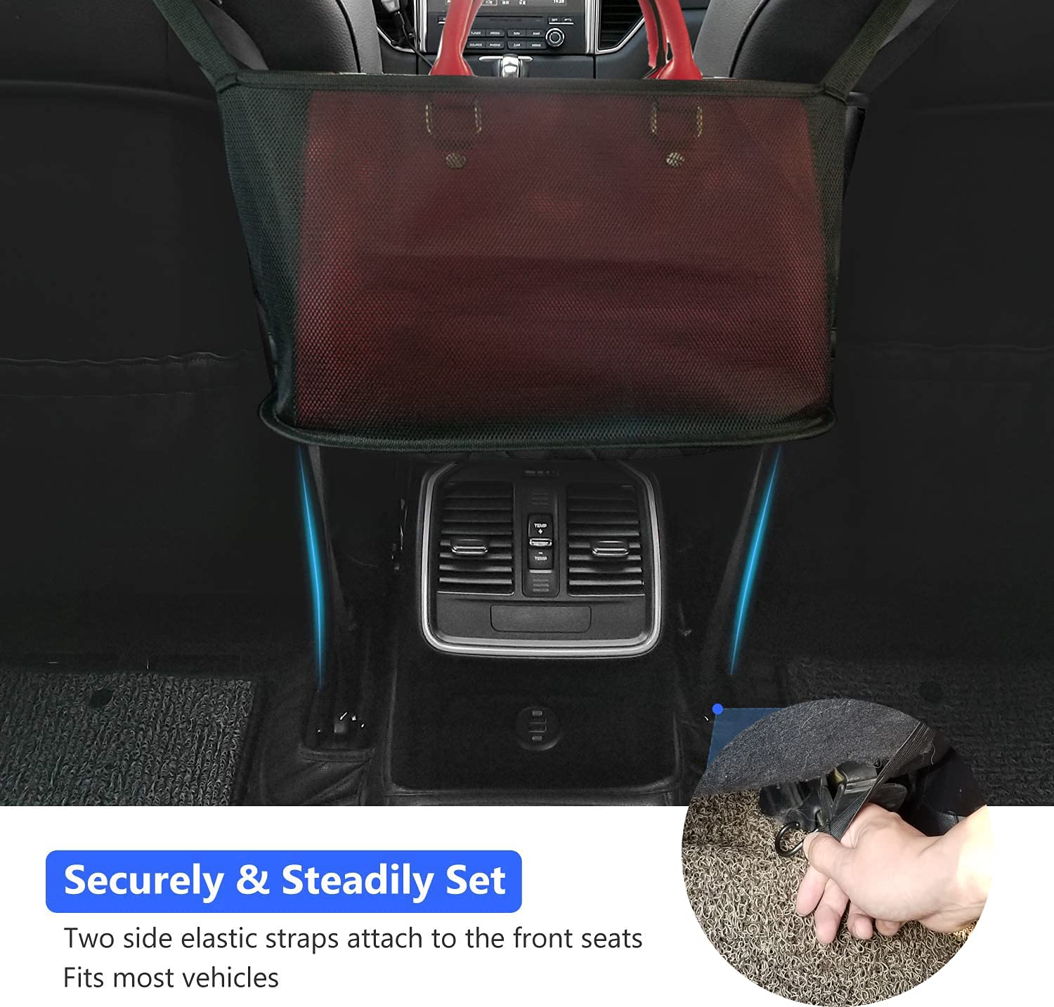 The Latest Car Net Pocket Handbag Holder, Driver Storage Netting Pouch for Purses and Bags, Safe Driving (Upgrade Red)