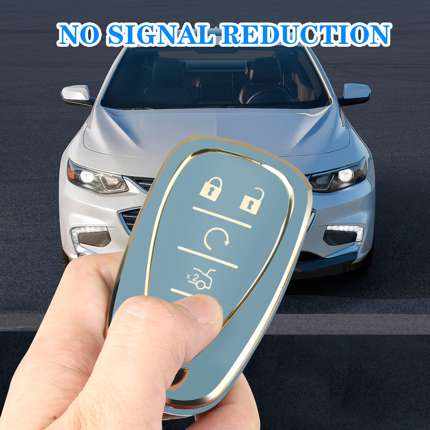 Qbuc For Chevy Key Fob Cover With Keychain Tpu Protector Suitable For Chevrolet Equinox Malibu Traverse Blazer Camaro Impala Cruze Volt Bolt Sonic Trax Tahoe Key Shell Remote Holder(Blue)
