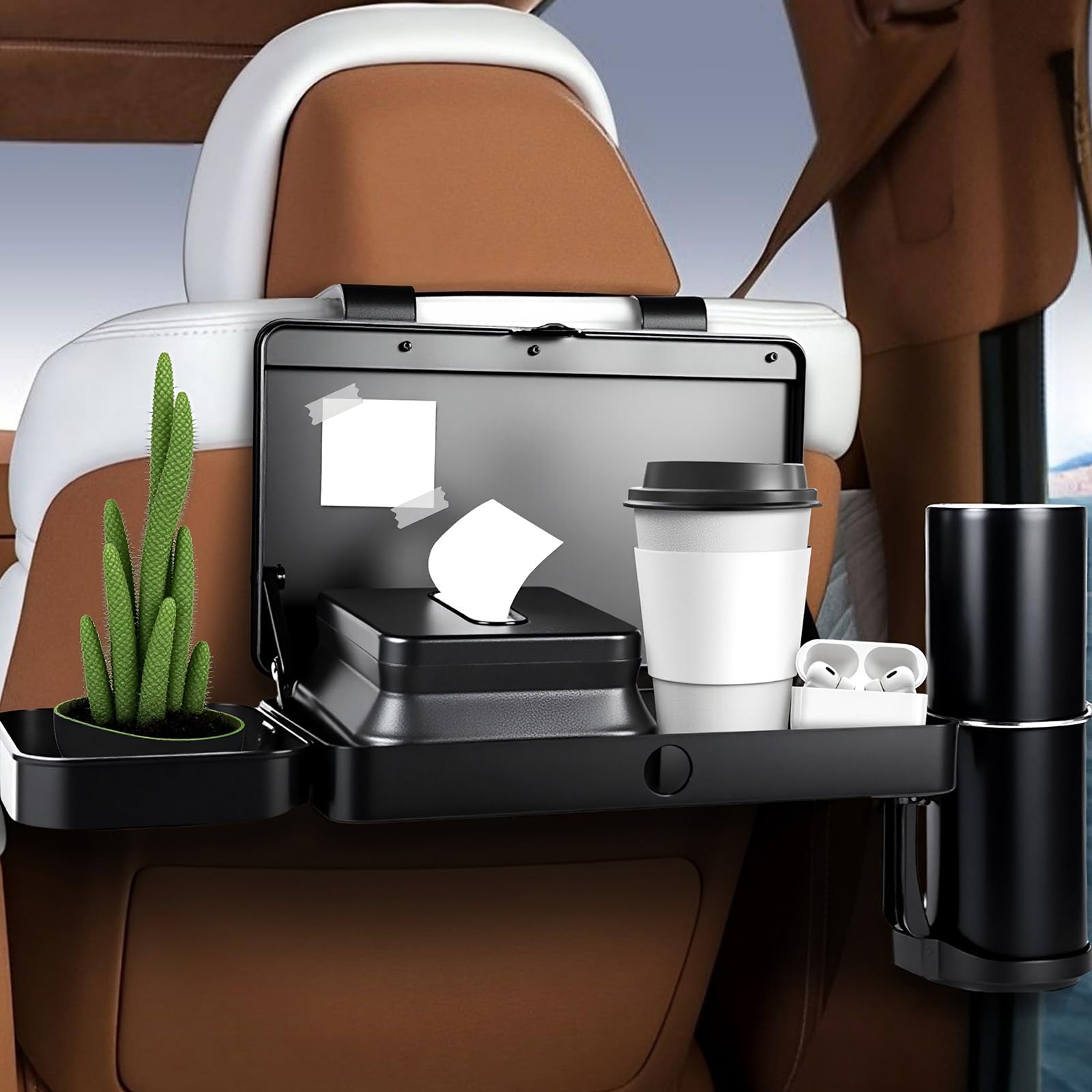 Car Seat Tray, Car Back Seat Organizer, Car Food Tray Table for Eating, Backseat Cup Holder, Headrest Food Tray for Car, Multifu
