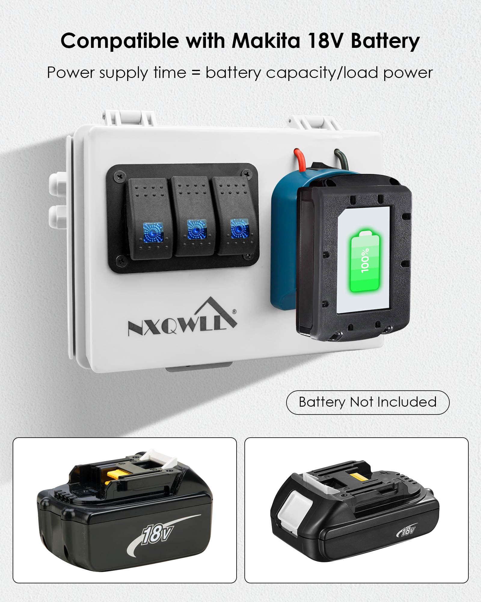 Power Distribution Box with Battery Adapter Fits for Makita 18V Battery, Power Adapter Box for Rv Truck Trailer Warehouse, with