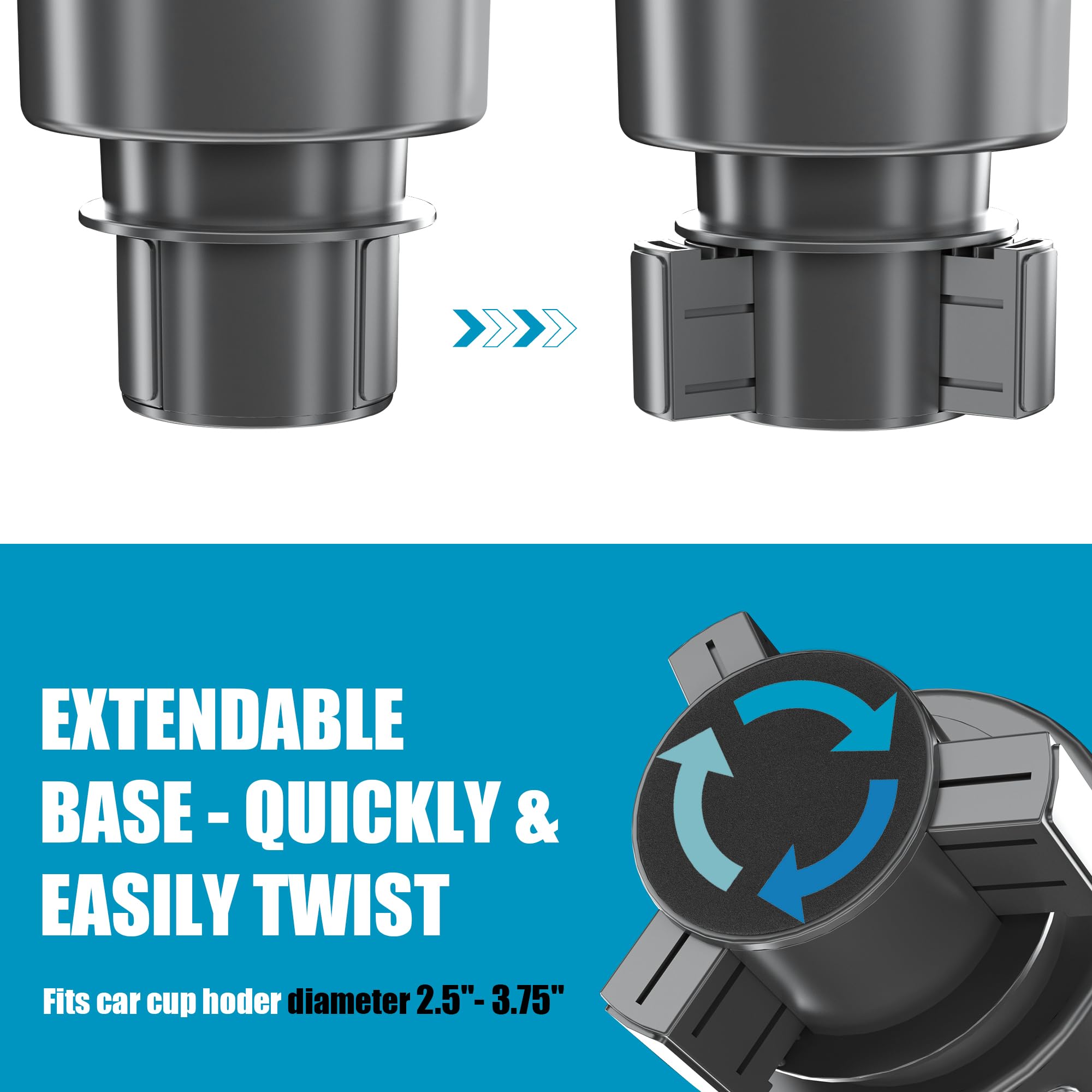 Upgraded Car Cup Holder Expander Adapter With Offset Adjustable Base, Compatible With Yeti 14/24/36/46Oz Ramblers, Hydro Flasks 32/40Oz, Other Large Bottles Mugs In 3.5-4.0, Silver 1 Pack