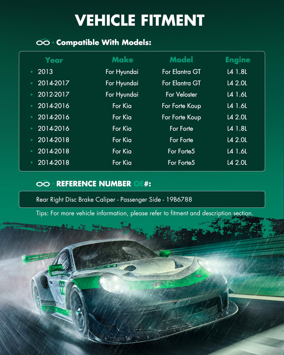 Scitoo Rear Right Brake Caliper With Bracket 19B6788 Compatible For Hyundai Elantra Gt 13-17, For Hyundai Veloster 12-16, For Ki