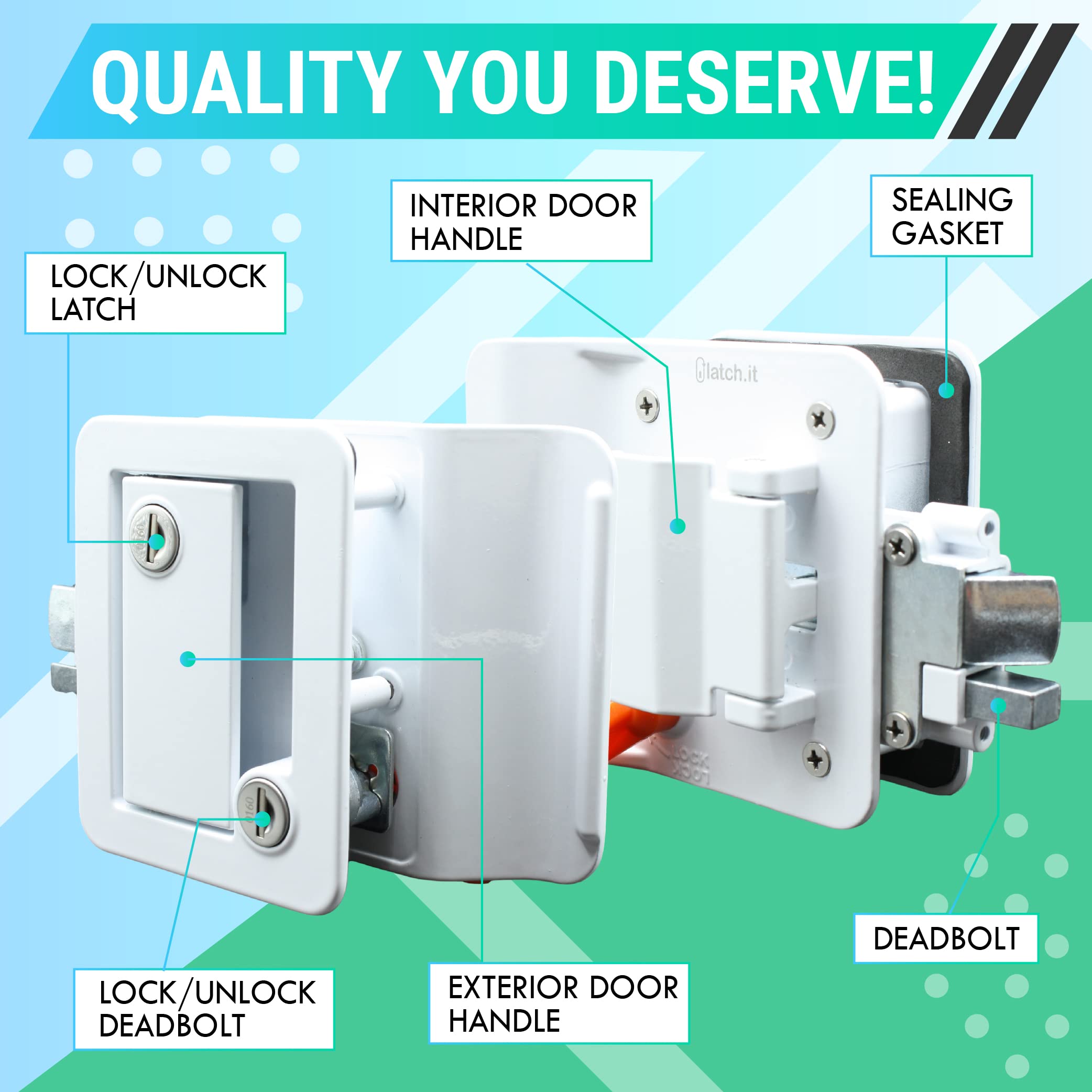 Latch.It White Rv Door Latch | Rv Door Locks For Travel Trailers | 100% Metal Camper Door Lock W/ 4 Keys | Only Fits 2.75''X3.75