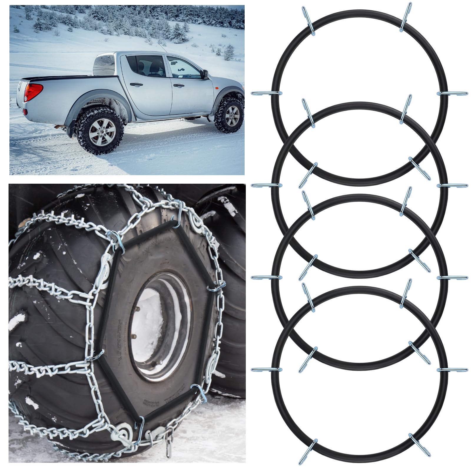 BBTO 4 Pcs Light Truck Traction Chain Rubber Tightener Grip Light Truck/SUV Tire Tensioner Adjuster Tire Chain Tensioner for Whe