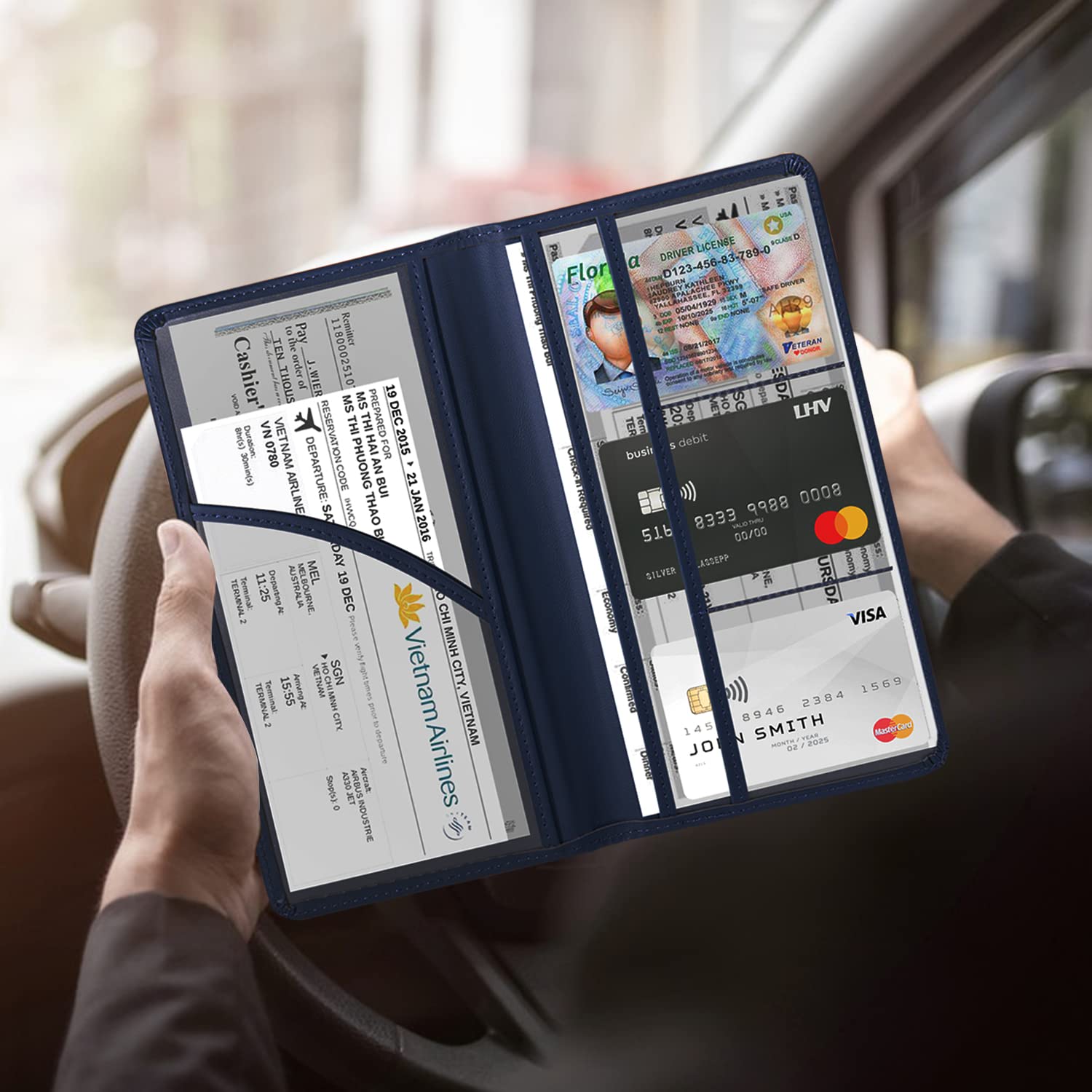 Dalueery.H Card Holders For Women & Men - Car & Insurance Essentials (Pink, Blue)