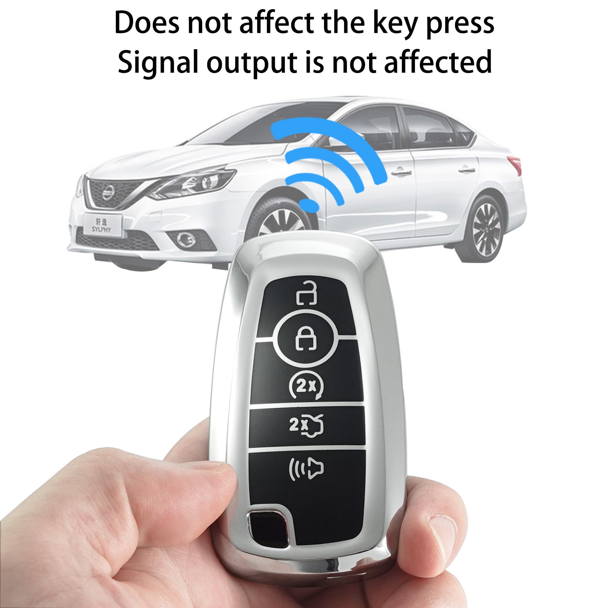 Kirsnda For Ford Key Fob Cover Case,With Keychain Fit Expedition For Mustang Fusion Raptor F250 F350 F450 F550 Edge Explorer Smart Remote Vehicle Accessories,Soft Tpu Key Case,5 Buttons(Silver)