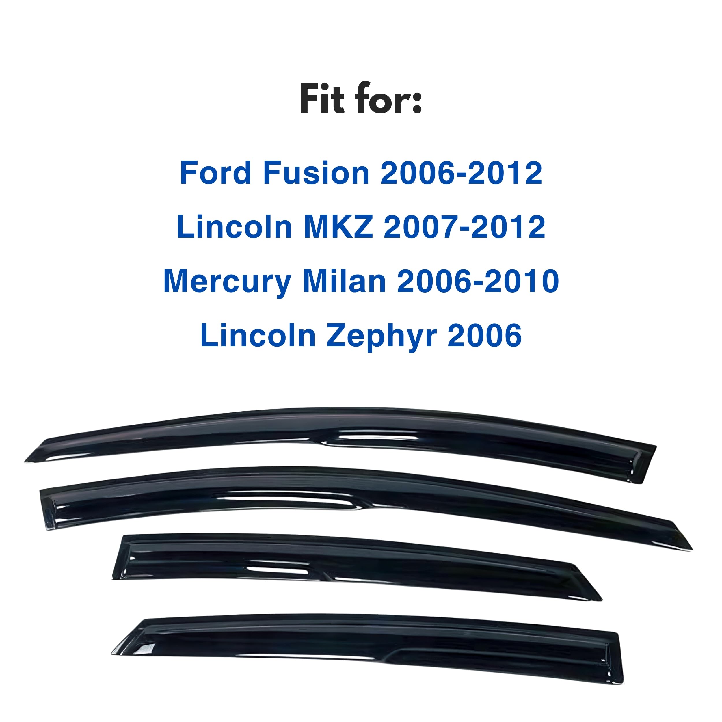 Immortal Group IG Window Visor - 4PC Rain Guard Deflector, Acrylic, Black, Compatible with Ford Fusion 2006-2012, MKZ 2007-2012, Milan