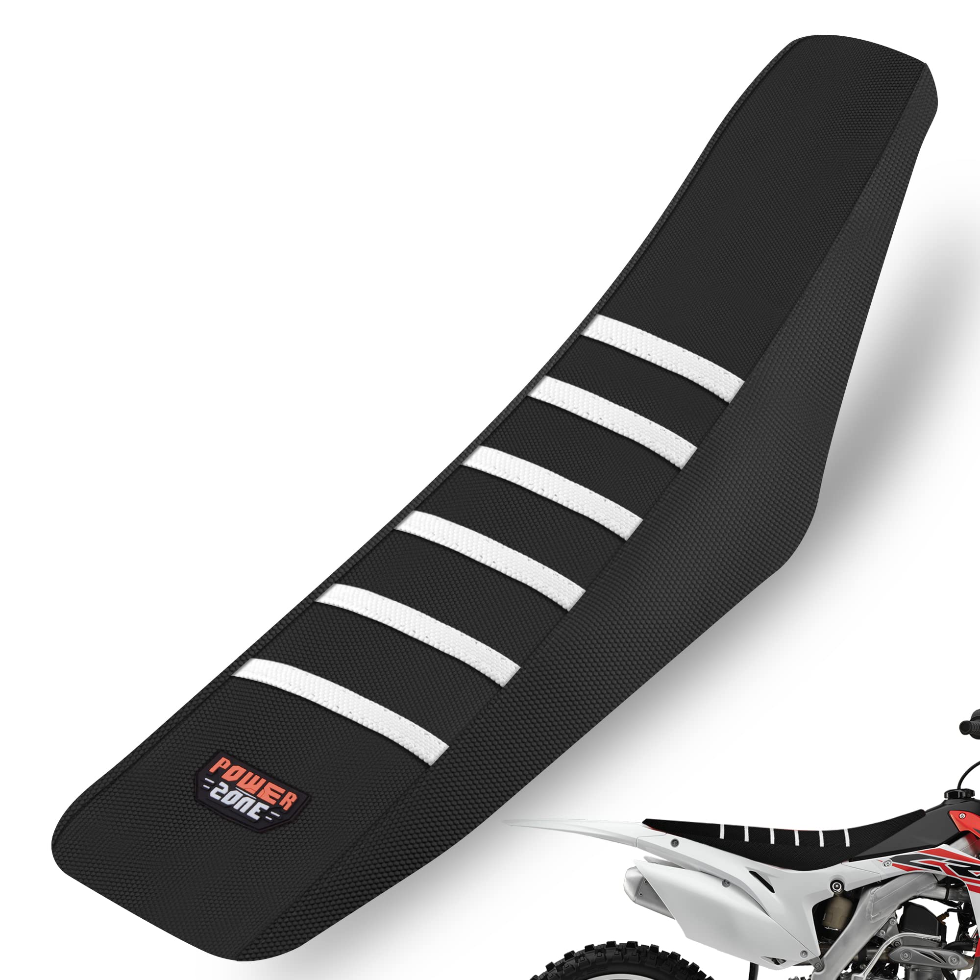 Fewfuss White Stripe Universial Seat Cover For Dirt Bike - Motorcycle Motorcross Enduro Seat Covers (Black)