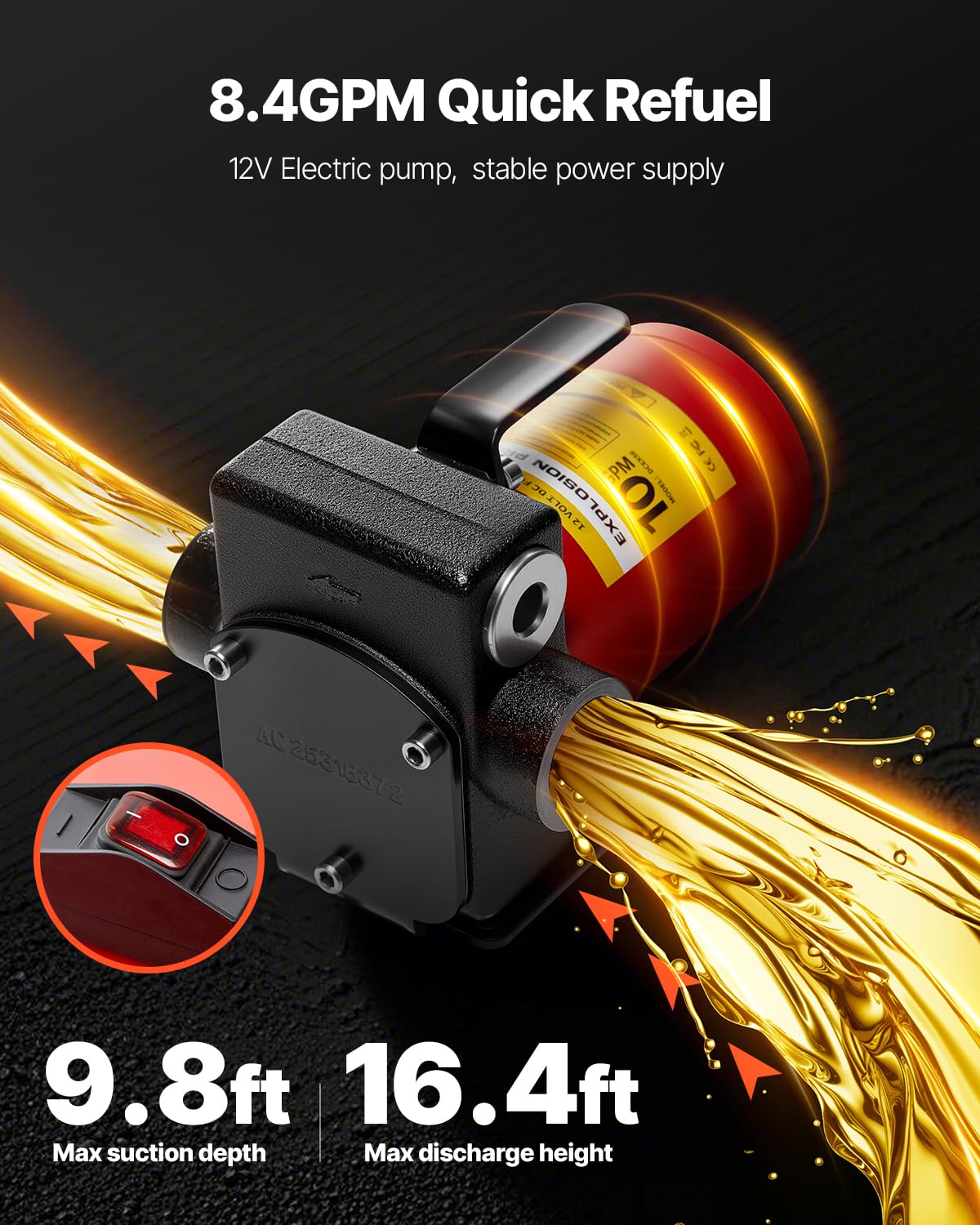 VEVOR 30 Gallon Gas Caddy, Max Flow 32L/min, Diesel Tank with Electric Pump, Diesel Storage Tank with 2 Wheels & 10 ft Hose, Gas