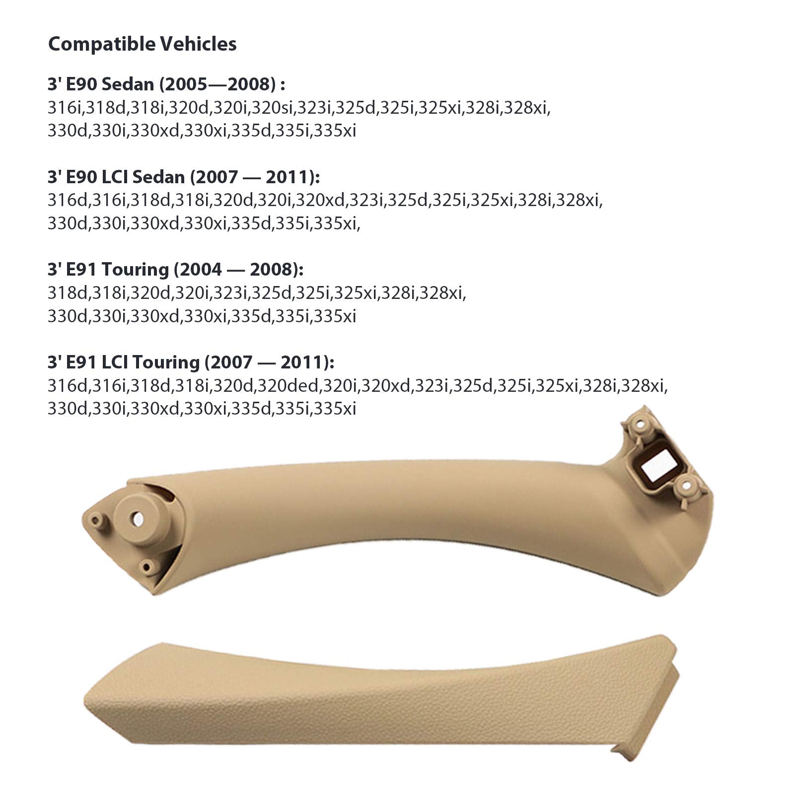 Jaronx For Bmw 3 Series E90/E91 Door Handle Replacement Kit, Passenger Side Outer Cover+Door Pull Handles For Bmw 316 318 320 323 325 328 330 335 (2004-2011)(Right Side)