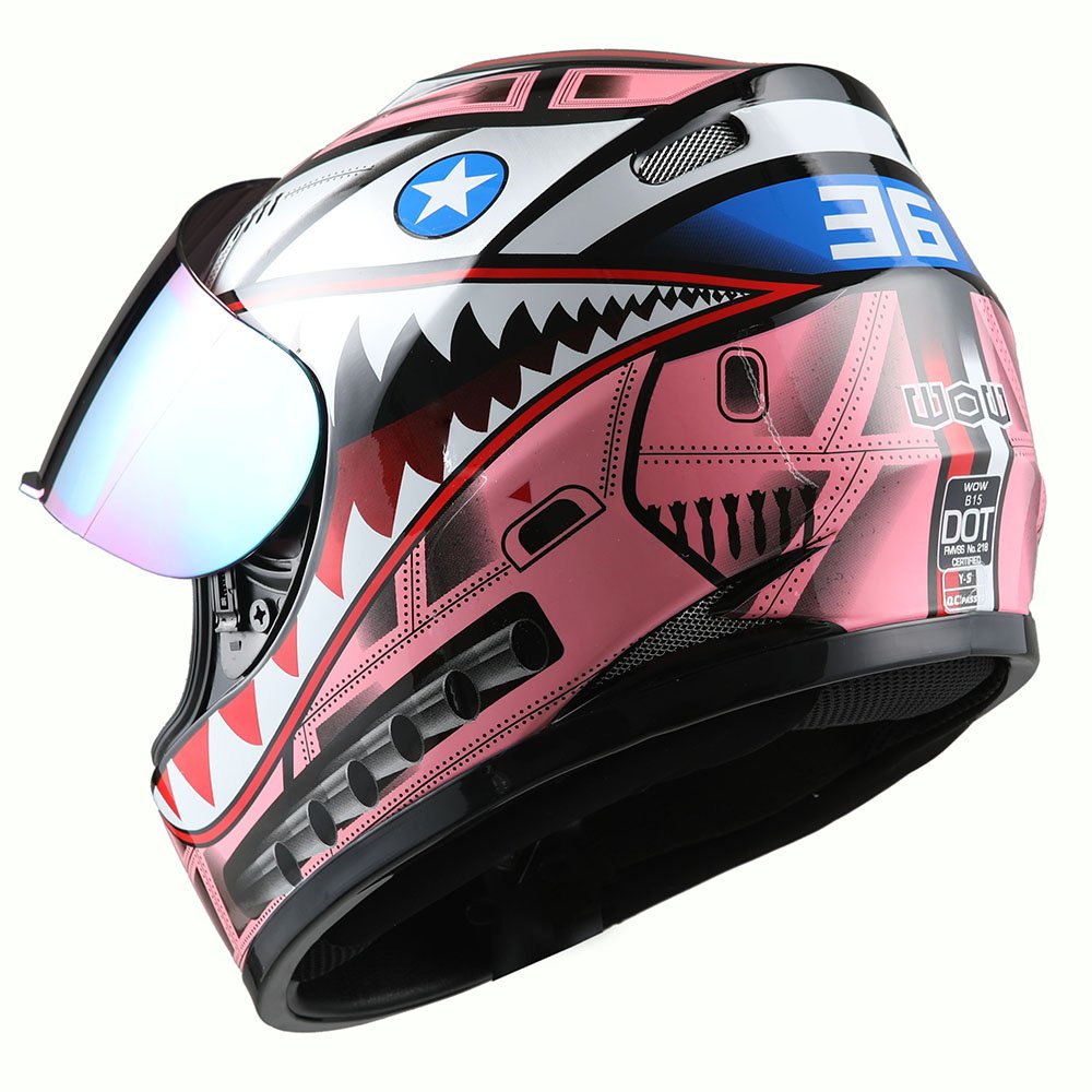 Wow Motorcycle Full Face Helmet Street Bike Bmx Mx Youth Kids Shark Pink