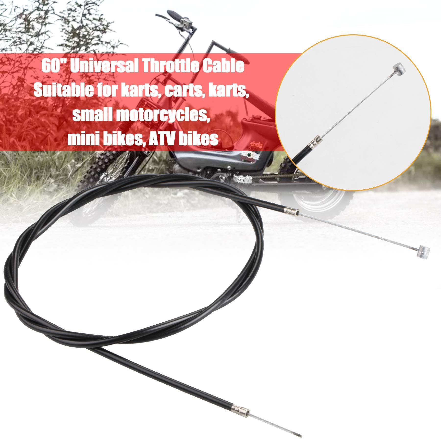 Mrelc 60' Universal Throttle Cable Compatible With Go Kart Cart Go-Cart Minibike Mini Bike Atv Cycle