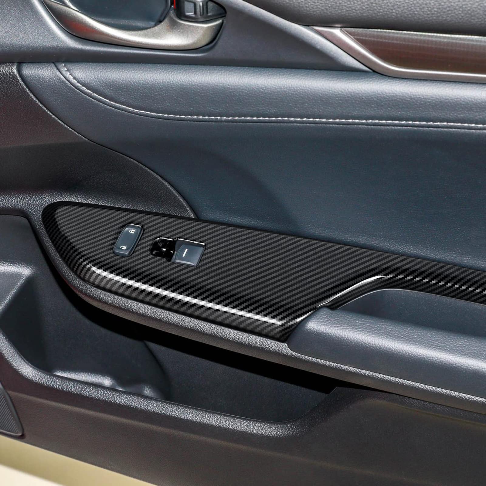 BRMYL Car Window Lift Control Switch Panel Cover Decals for 2016-2021 Honda Civic 10th Gen Accessories ABS Carbon Fiber Stickers