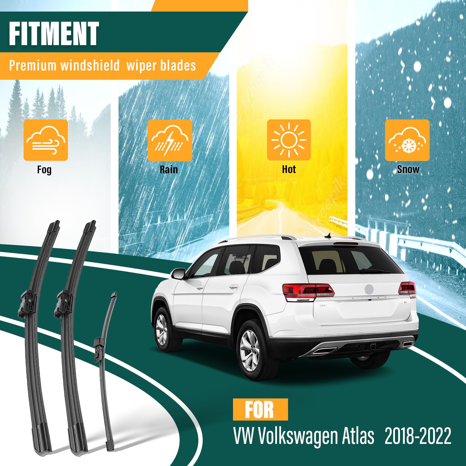 Kvq Windshield Wiper Blades Replacement For Vw Volkswagen Atlas 2018 2019 2020 2021 2022 Original Factory Quality Front Rear Wip