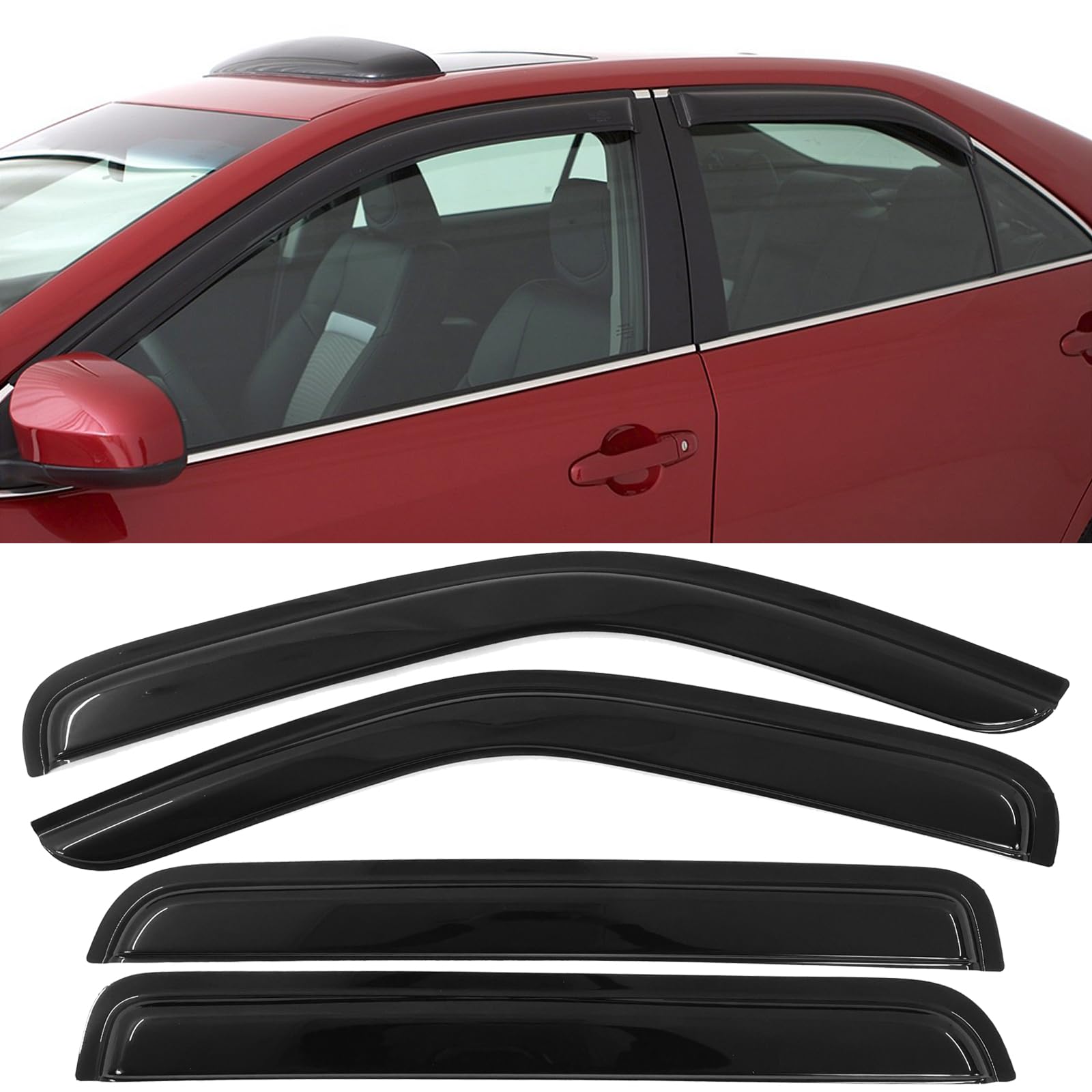Window Visor Compatible with 2007-2011 Dodge Nitro, Slim Style Acrylic Smoke Tinted 4PCS Sun Rain Shade Guard Wind Vent Air Defl