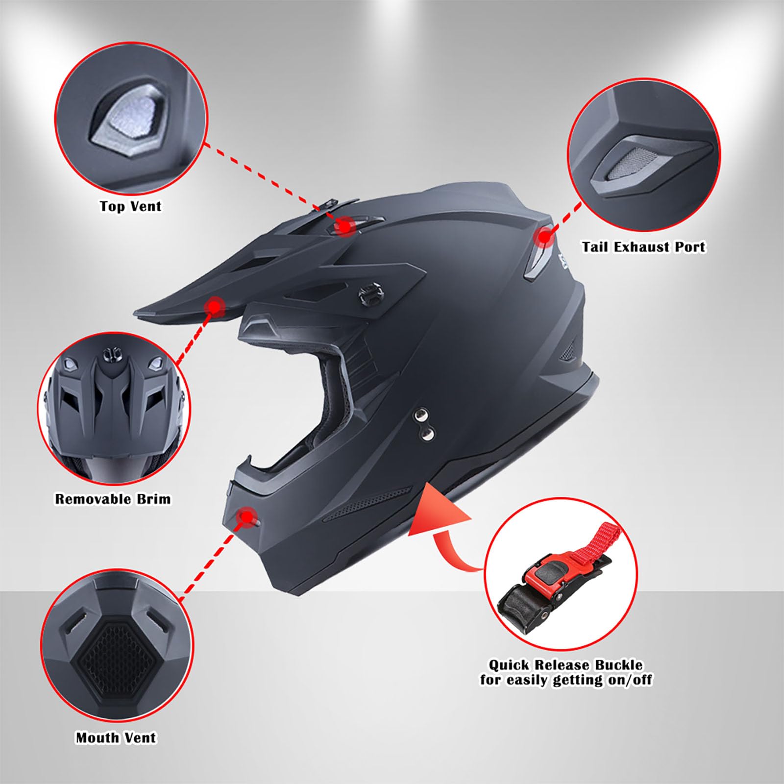 1Storm Adult Motocross Helmet Bmx Mx Atv Dirt Bike Four Wheeler Quad Motorcycle Full Face Helmet Racing Style: Hf801 Glossy Whit