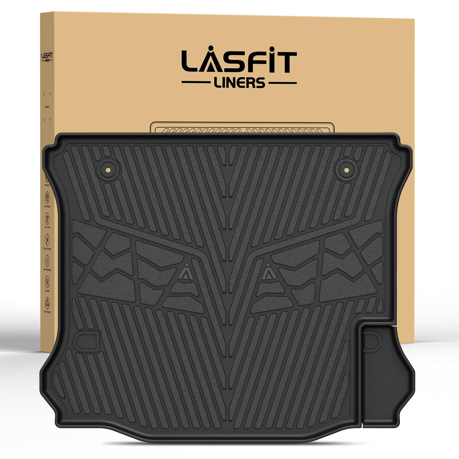 Lasfit Trunk Mat For Jeep Wrangler 2011-2018 Jk Unlimited 4-Door (Not For Jl Or 2-Door) All Weather Tpe Custom Fit Cargo Mat Tru