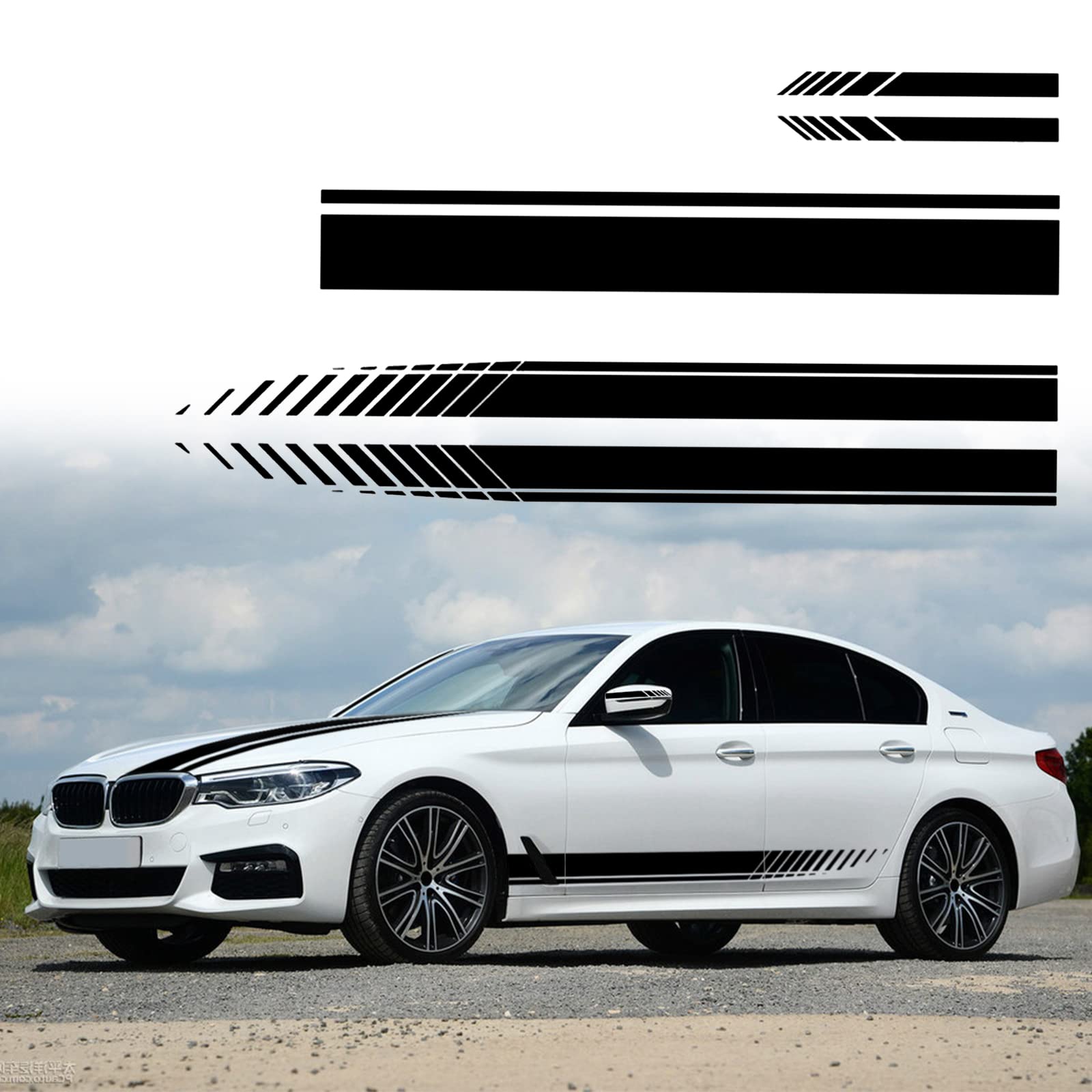 Sunjika Universal Long Strip Graphics Vinyl Car Decals For Cars Trucks Suv Sedan Racing Accessories Cars Stickers Bumper Hood Rear Car Body Side Door Accessories Diy Modify Decoration Black 5Pc