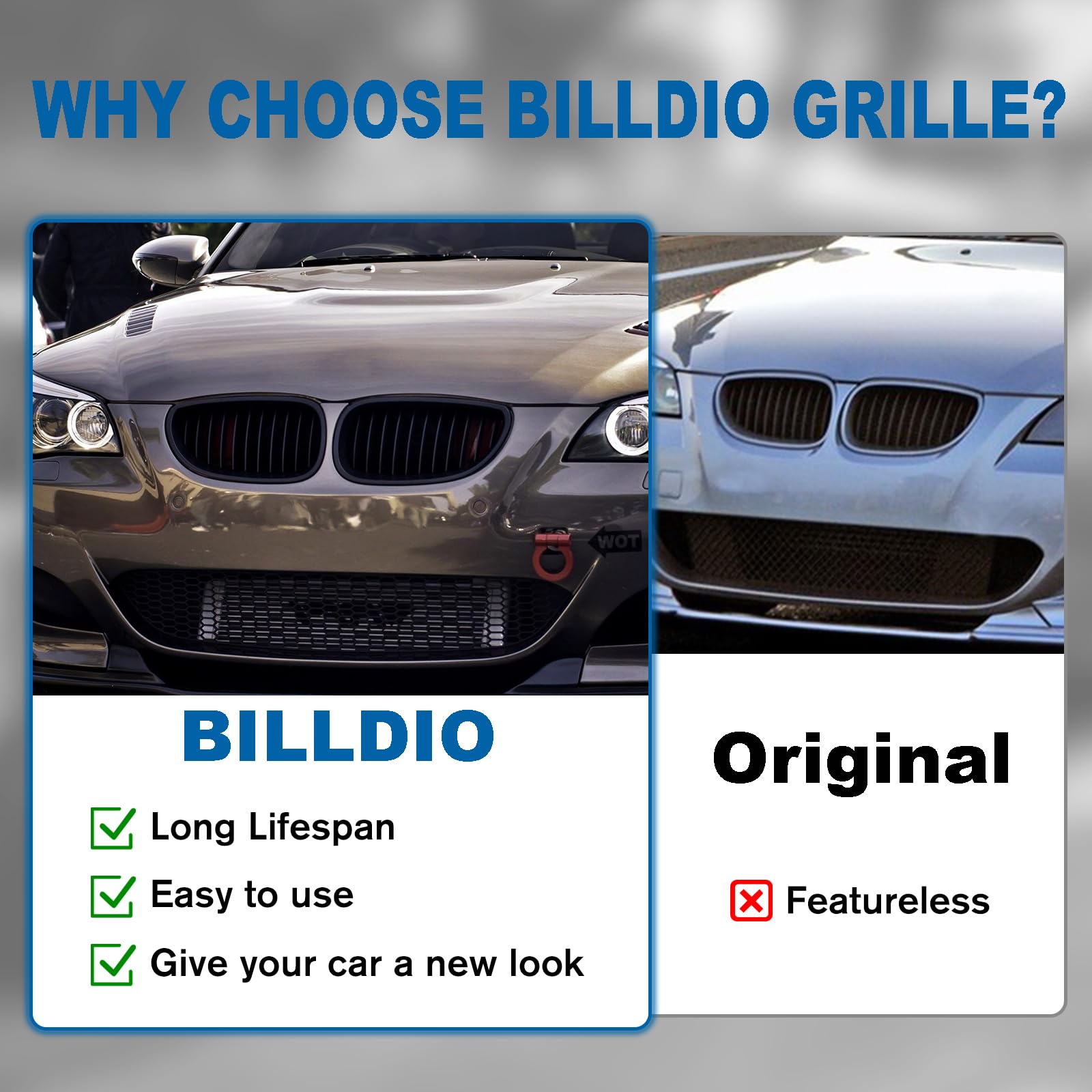 Billdio E60 Grille - Black Kidney Single Slats Grill Compatible With Bmw 5 Series E60 E61 2003-2009 520I 523I 525I 528I 530I 535