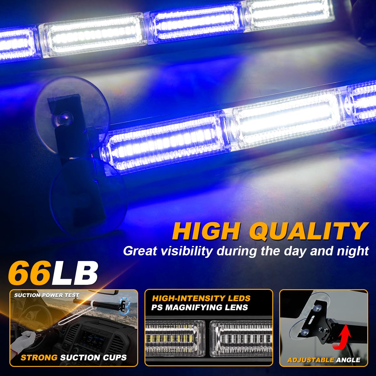 Lrter 2X17.7 Emergency Dash Lights Interior Windshield Strobe Volunteer Firefighter Lights Warning Hazard Safety Front/Rear Deck