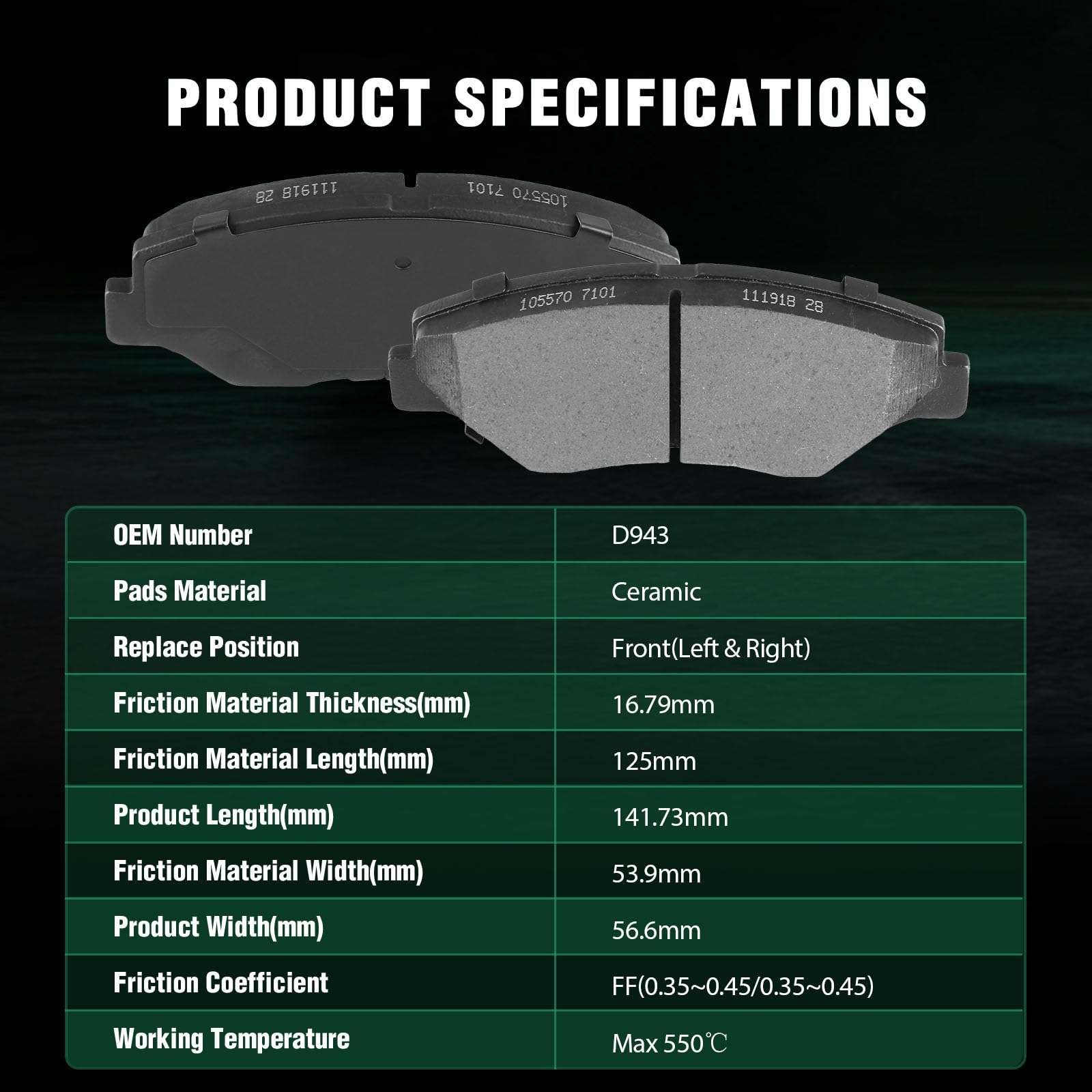 Automuto 4Pcs Front Ceramic Disc Brake Pads Set D943 For Acura Ilx For Honda Accord Civic Cr-V Element Fit Pilot