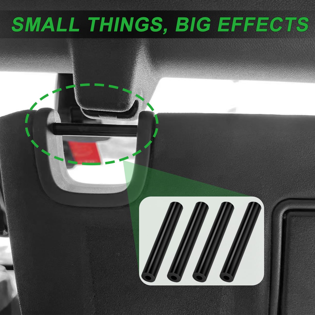 ROMASO Sun Visor Repair Kit for Jeep Wrangler JK JKU 2007-2017, 4Pcs Black Rubber Tubes for Left & Right Side