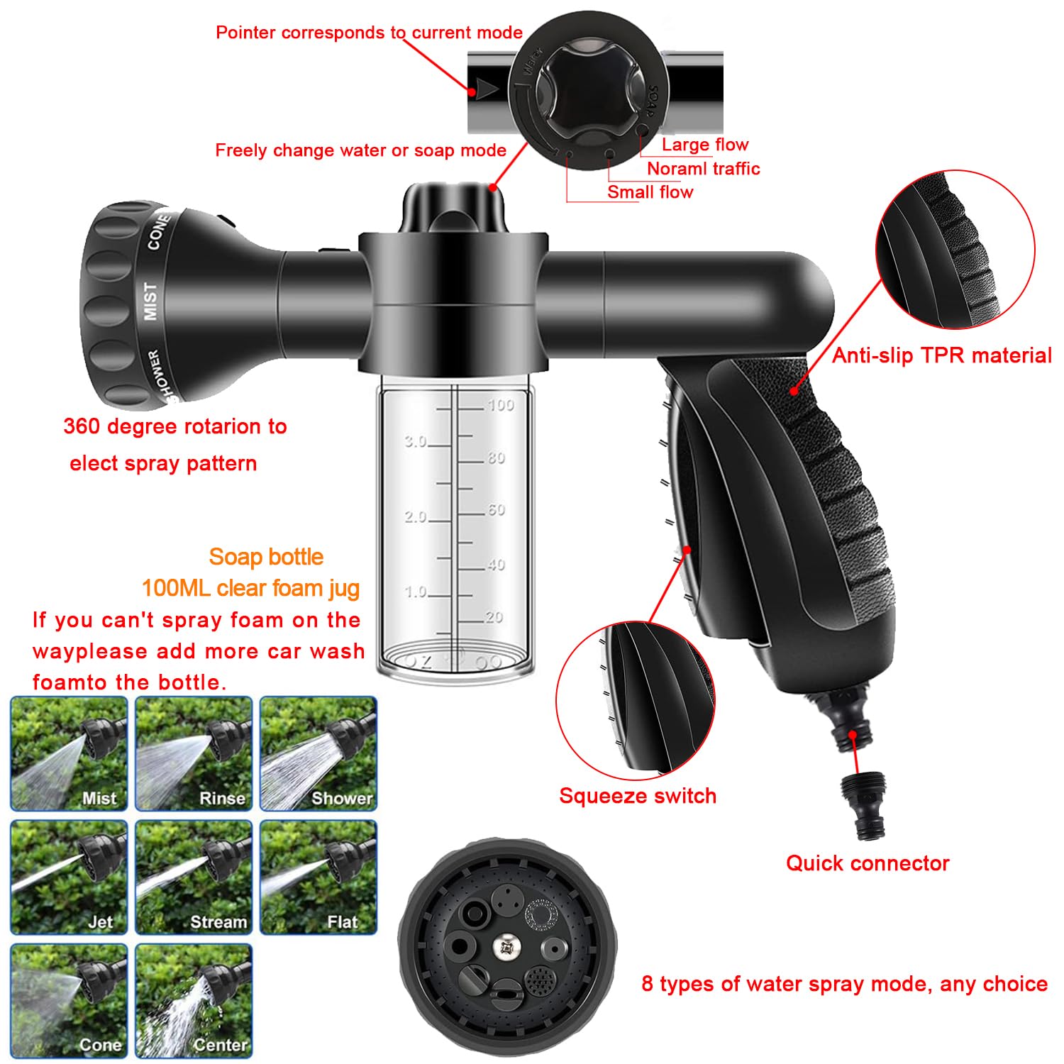 Lianxin Car Wash Kit -Car Wash Cleaning Kit Car Interior Detailing Kit With Car Wash Foam Gun,Microfiber Sponge Car Care Kit,Tir