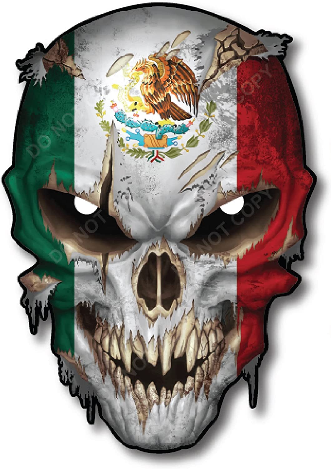 Decals By Haley Mexico Country Flag Skull Decal W/Reflective Eyes Mexican Pride - Universal Auto Skeleton Sticker For Car Truck